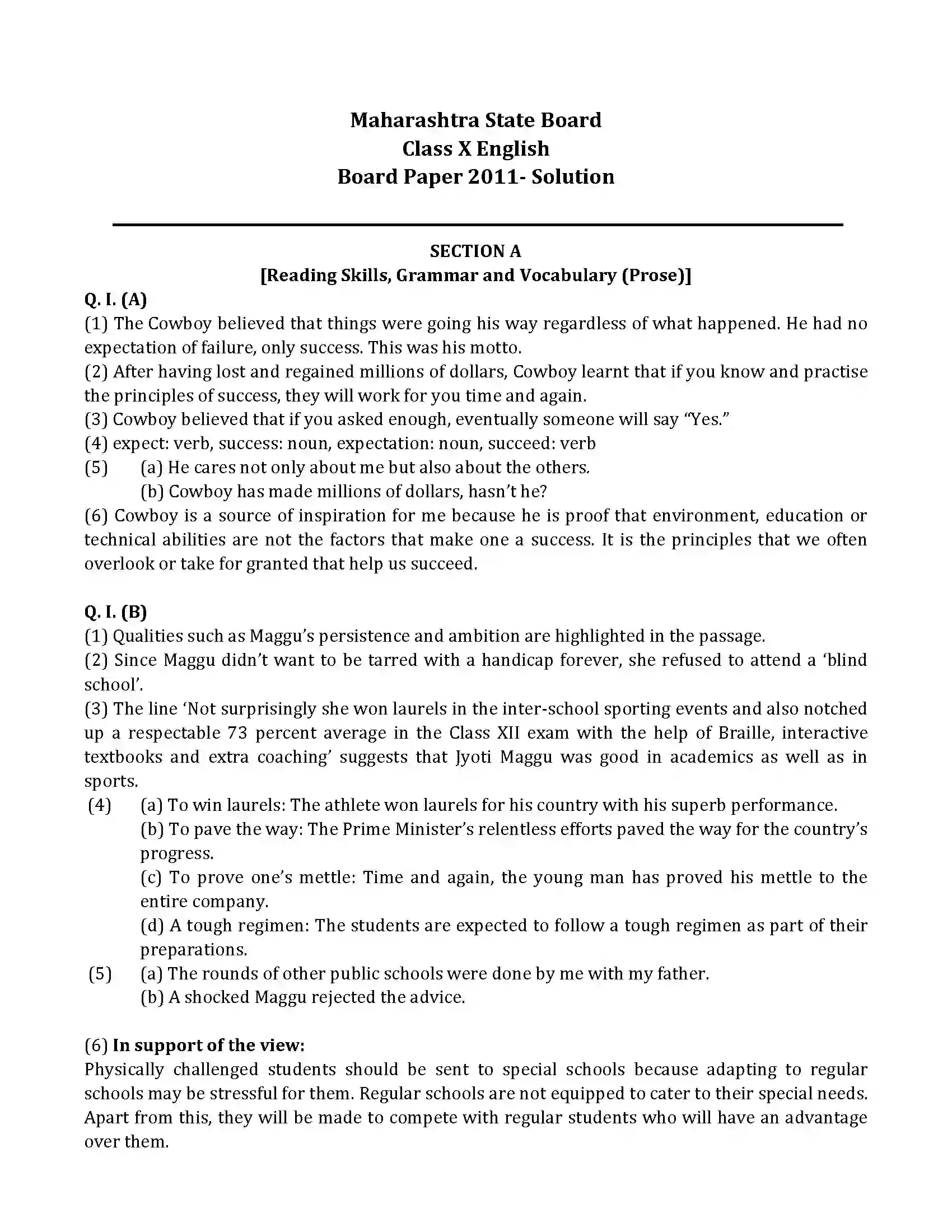 Maharashtra Board Class 10th 2011 English - 2011 Previous Year Paper 8