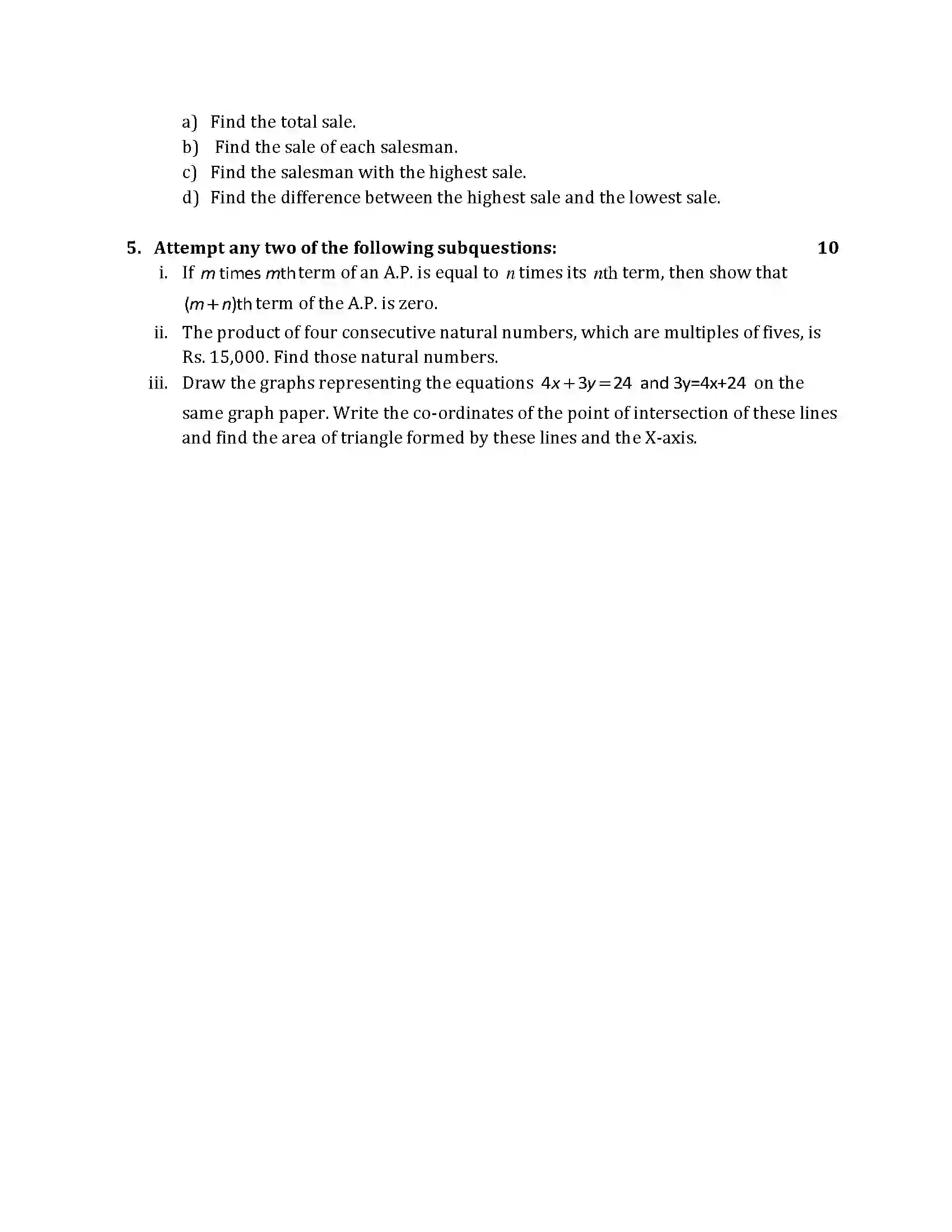 Maharashtra Board Class 10th 2014 Mathematics Algebra - 2014 Previous Year Paper 4
