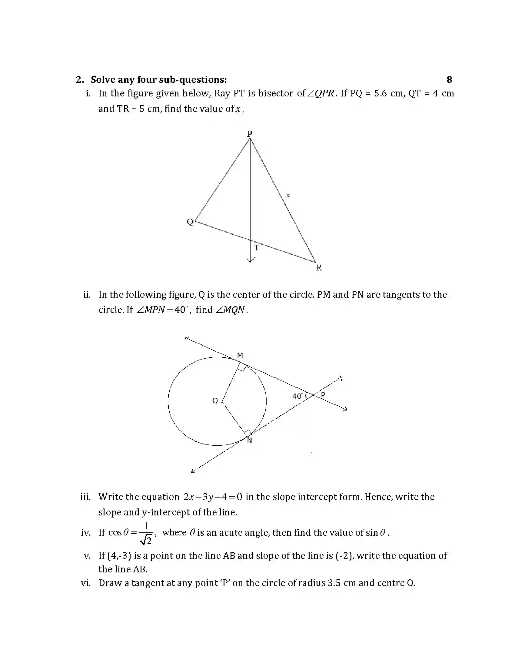Maharashtra Board Class 10th 2014 Mathematics Geometry - 2014 Previous Year Paper 2