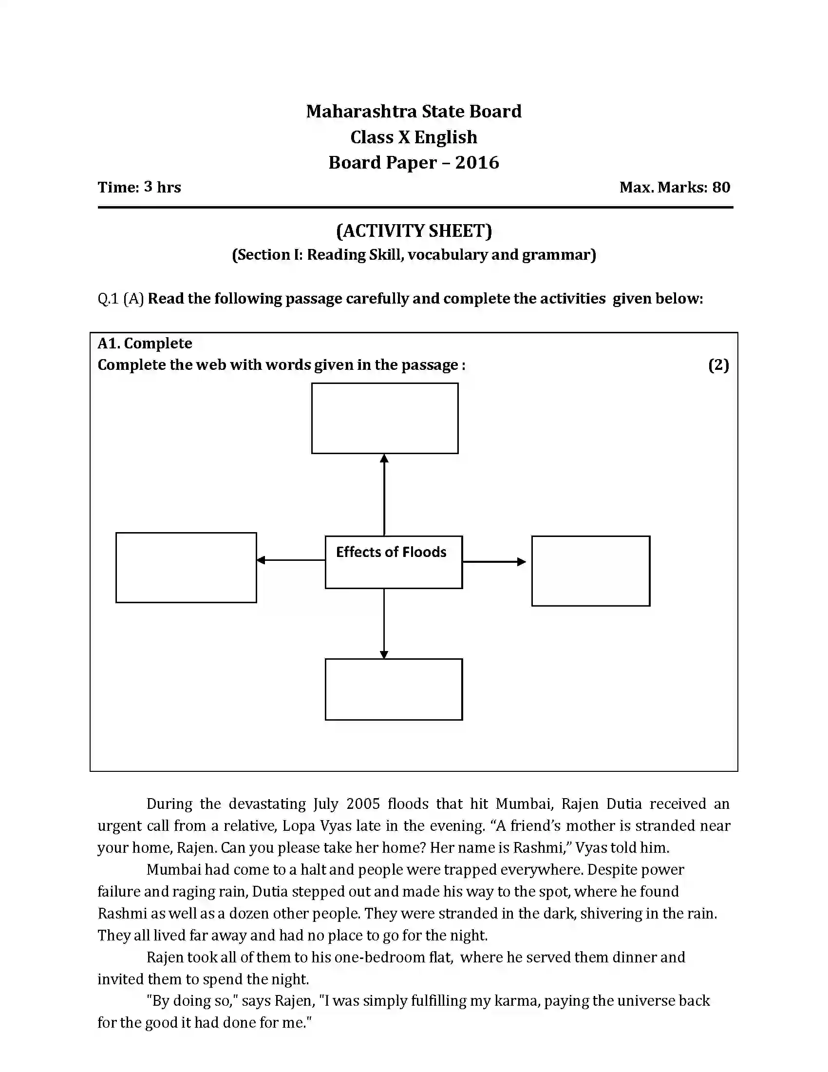 Maharashtra Board Class 10th 2016 English - 2016 Previous Year Paper 1