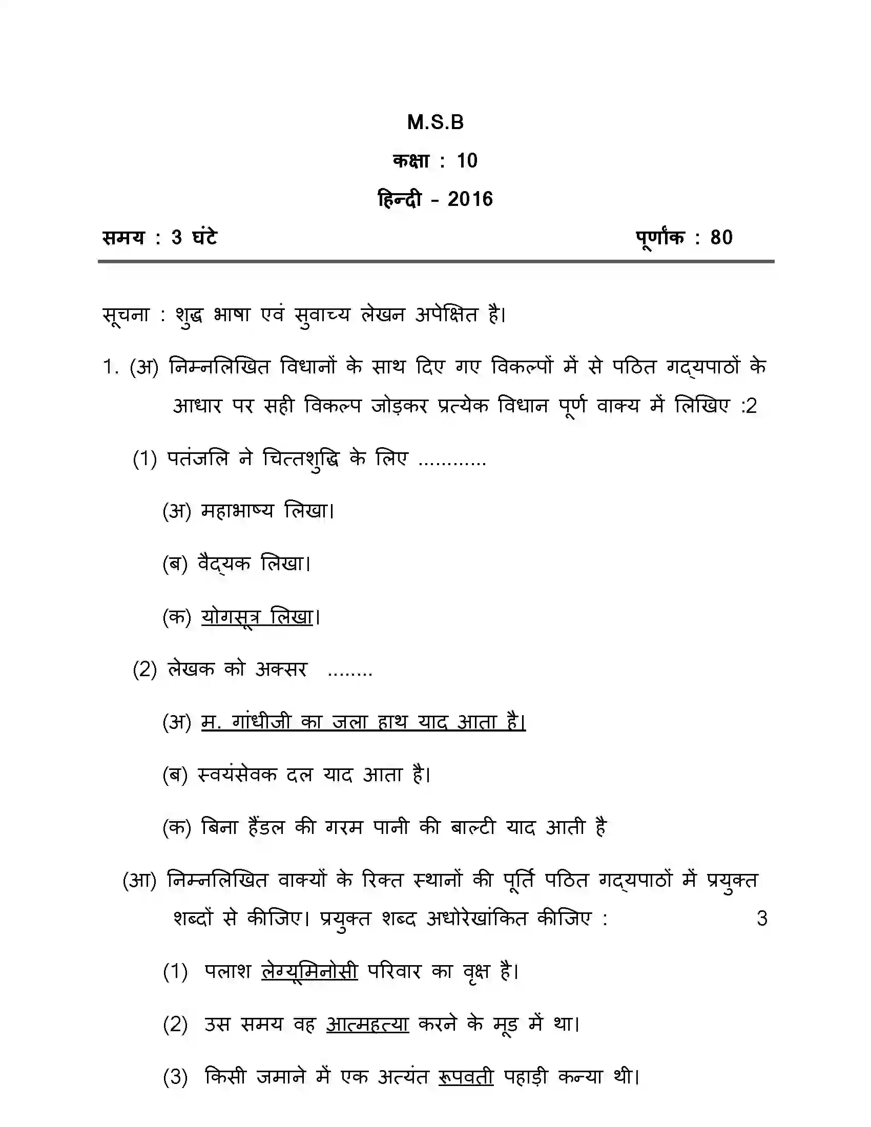 Maharashtra Board Class 10th 2016 Hindi - 2016 Previous Year Paper 10