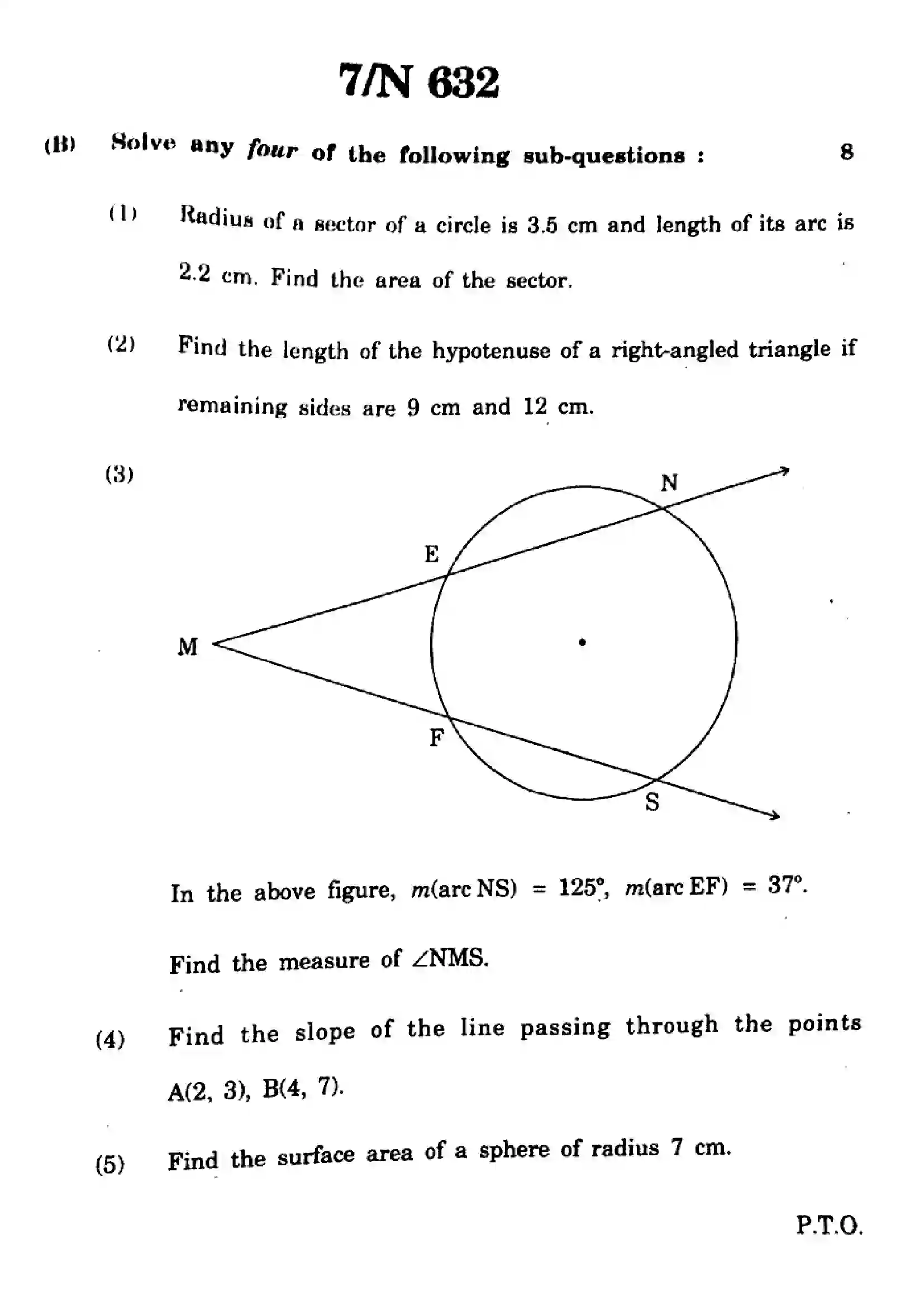 Maharashtra Board Class 10th 2024 Mathematics (Geometry) - (71) - (N-632) Previous Year Paper 7