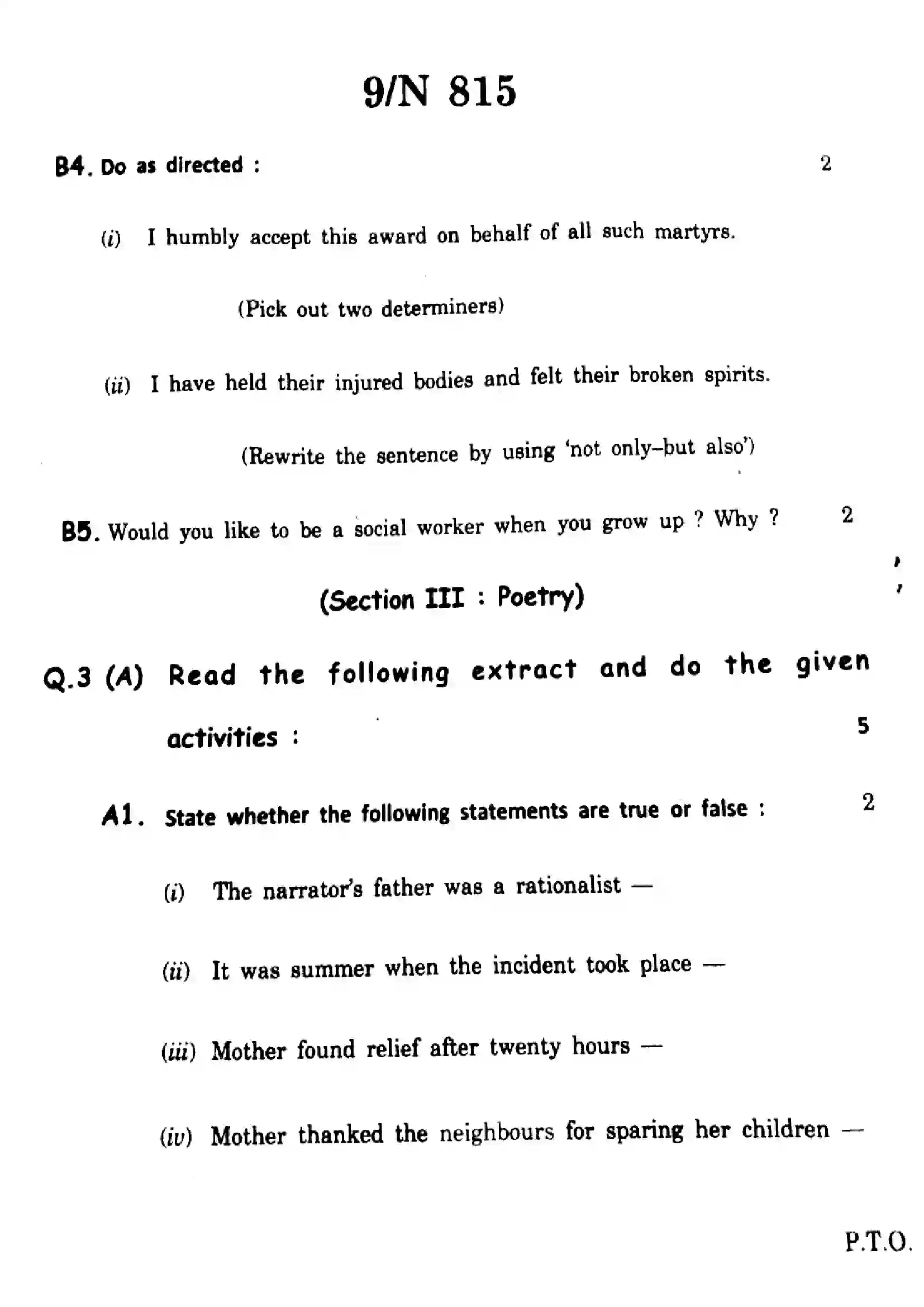 Maharashtra Board Class 10th 2025 English (FL) - N-815 Previous Year Paper 9