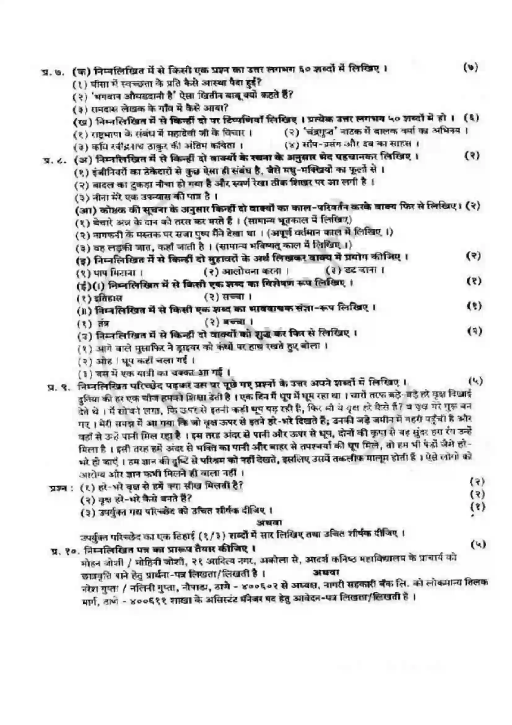 Maharashtra Board Class 12th 2008 Hindi - Oct 2008 Previous Year Paper 2