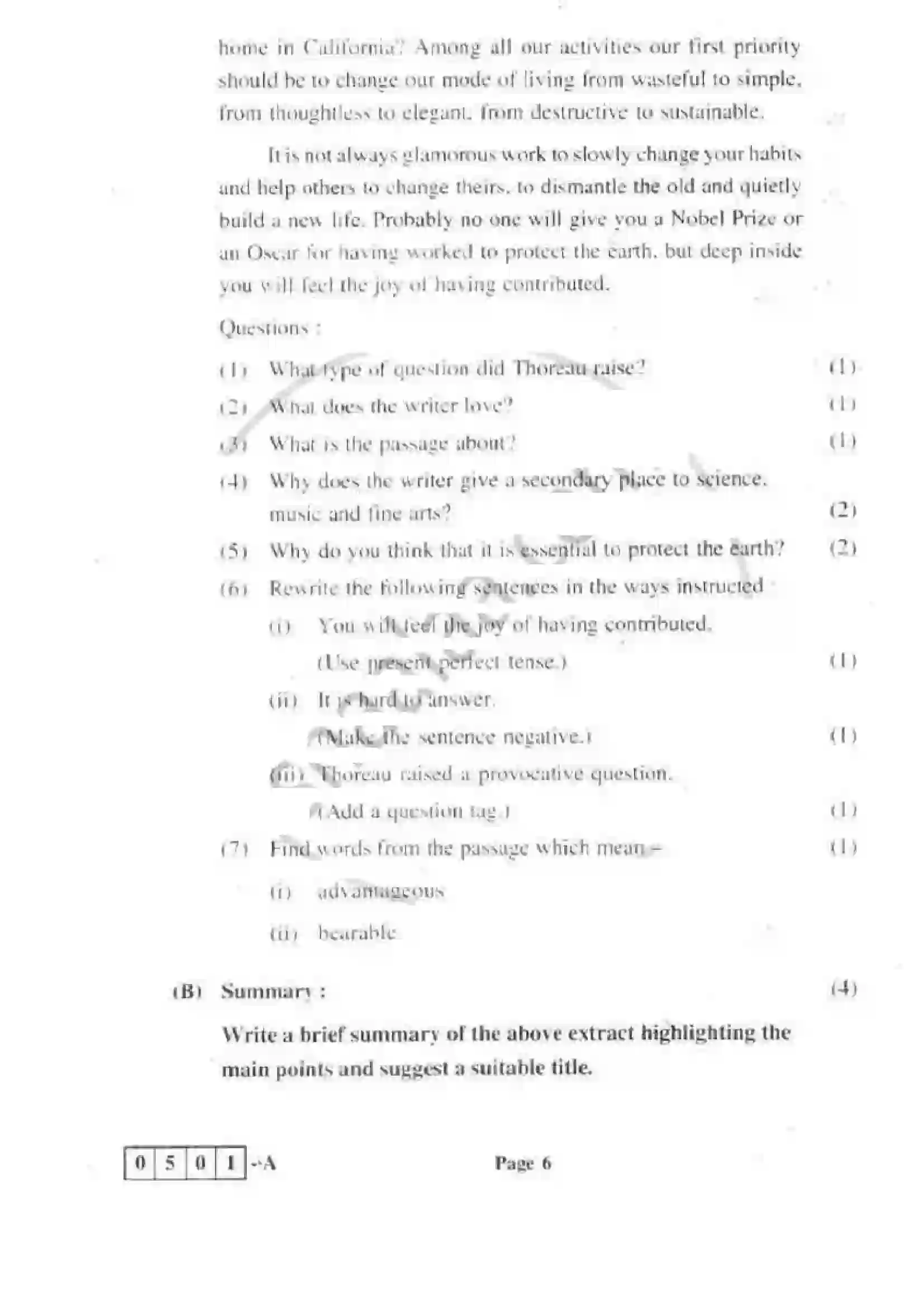 Maharashtra Board Class 12th 2011 English - March 2011 Previous Year Paper 6