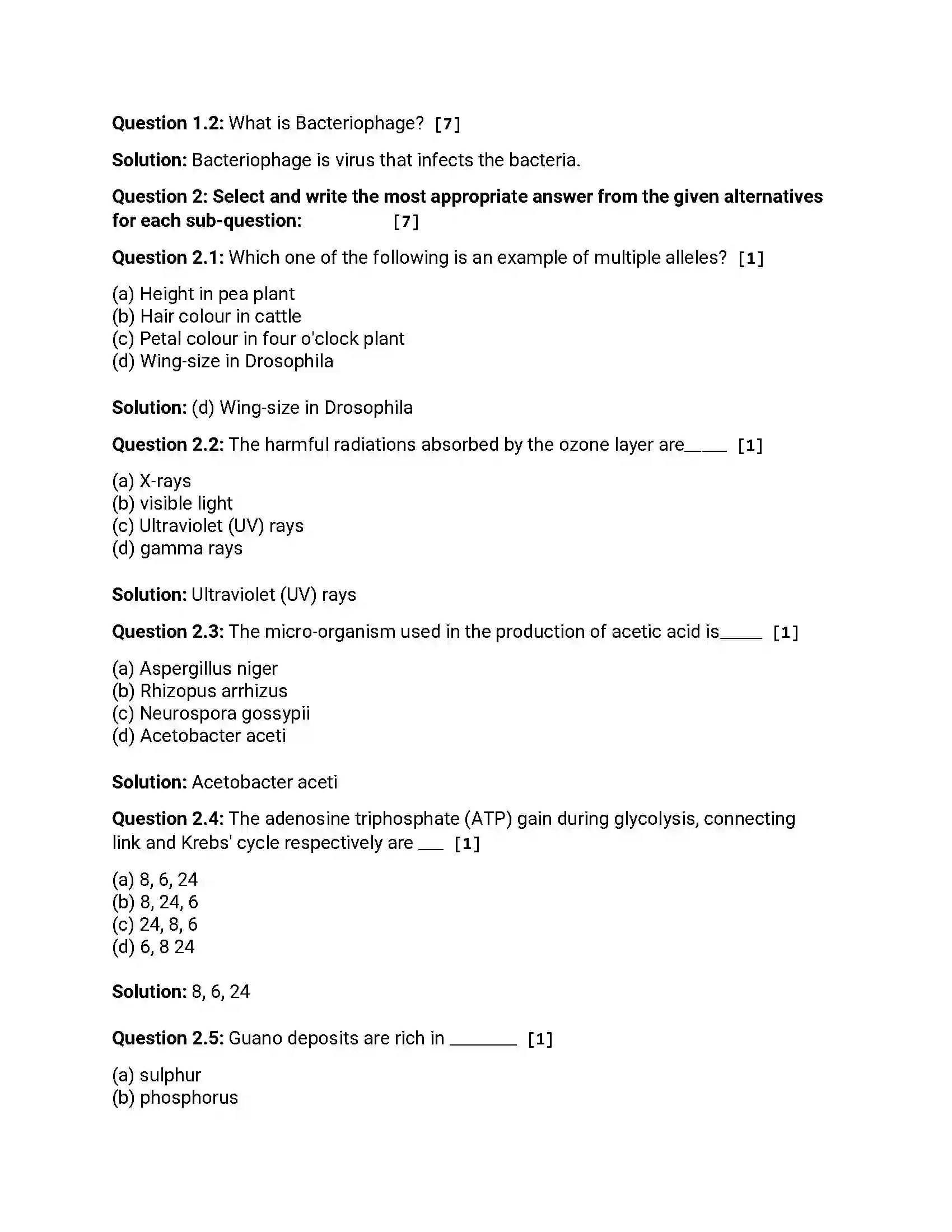 Maharashtra Board Class 12th 2012 Biology - Oct 2012 Previous Year Paper 2