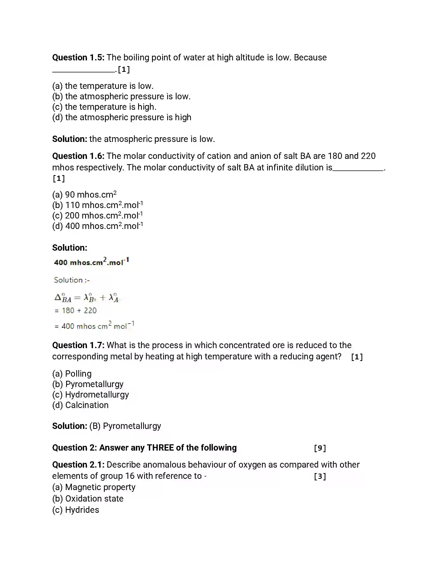 Maharashtra Board Class 12th 2013 Chemistry - Oct 2013 Previous Year Paper 2