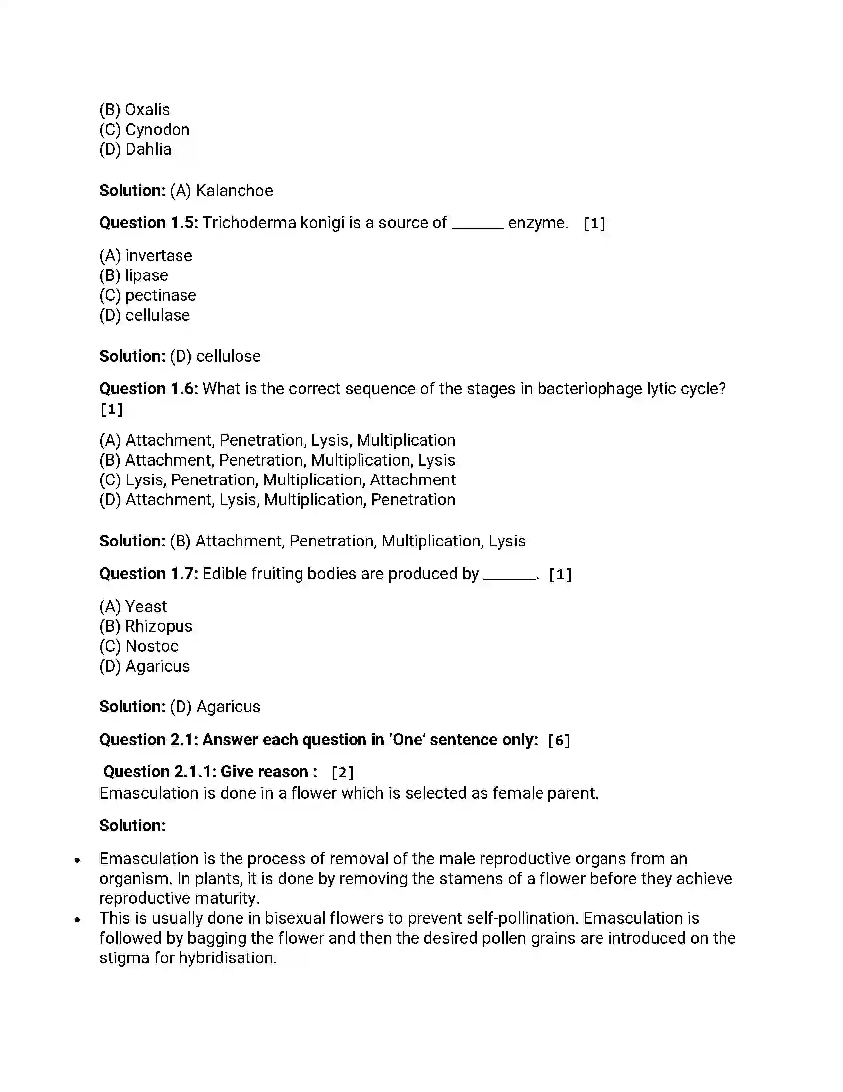 Maharashtra Board Class 12th 2014 Biology - Oct 2014 Previous Year Paper 2
