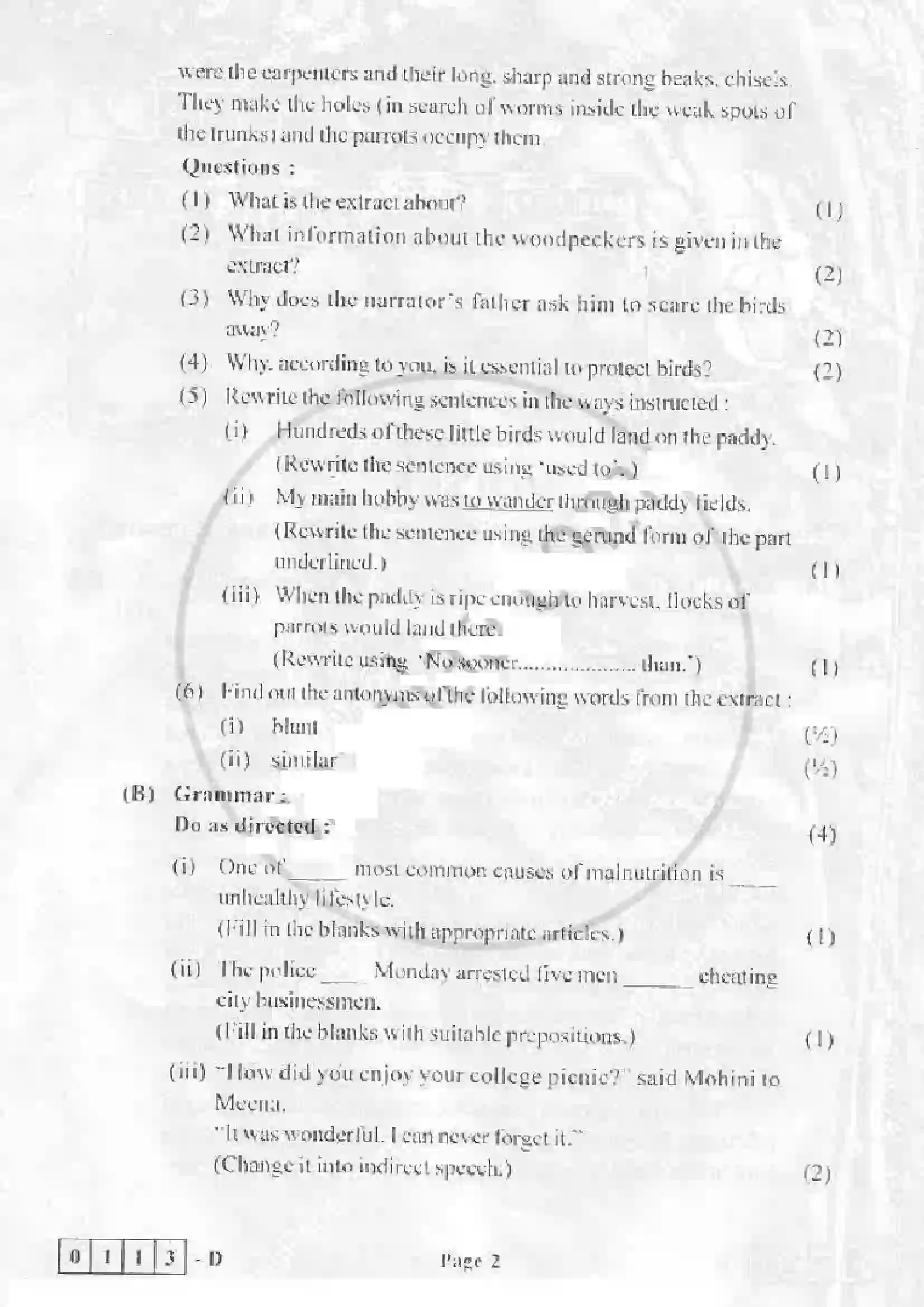 Maharashtra Board Class 12th 2015 English - March 2015 - Set-D Previous Year Paper 2