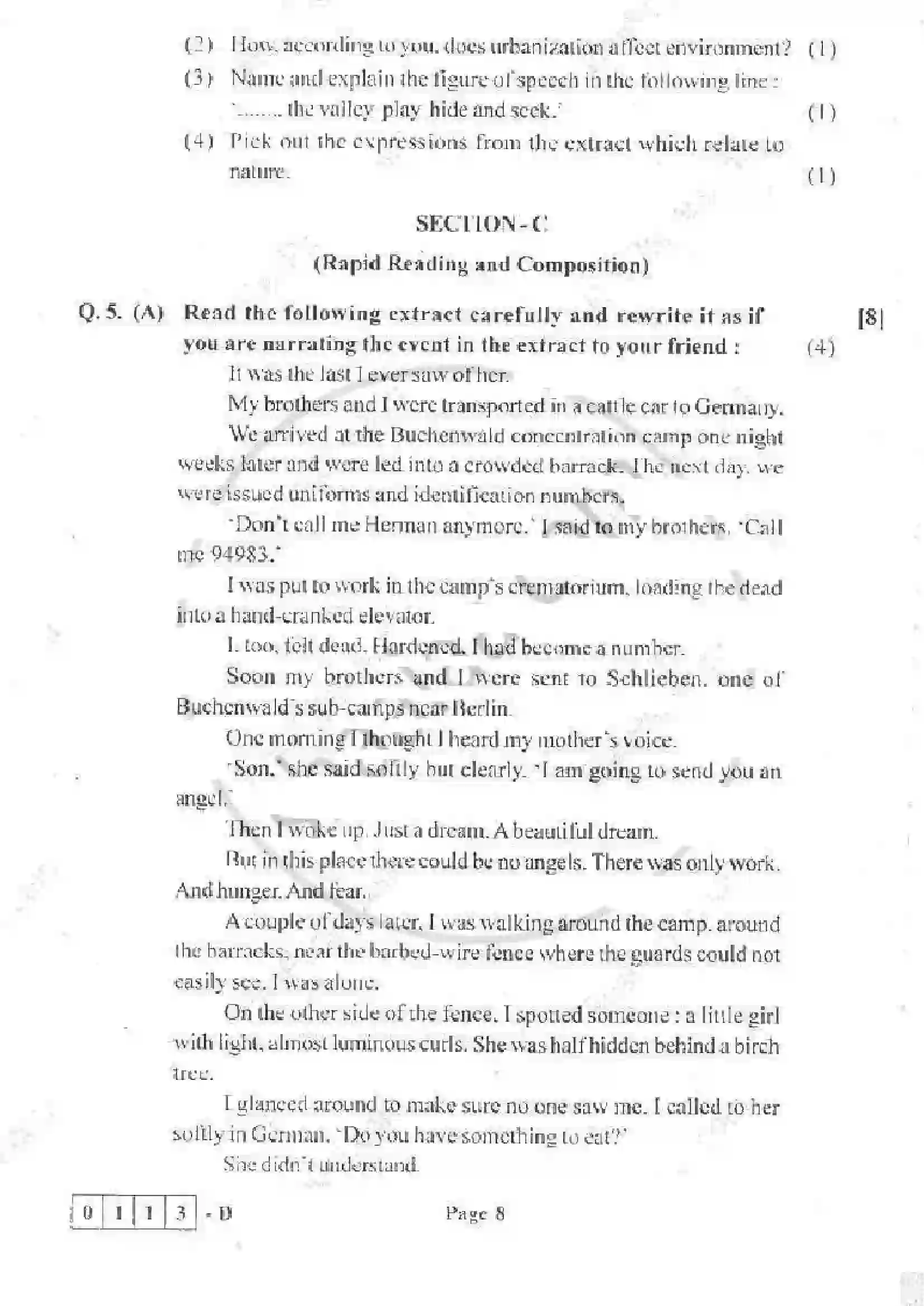Maharashtra Board Class 12th 2015 English - March 2015 - Set-D Previous Year Paper 8