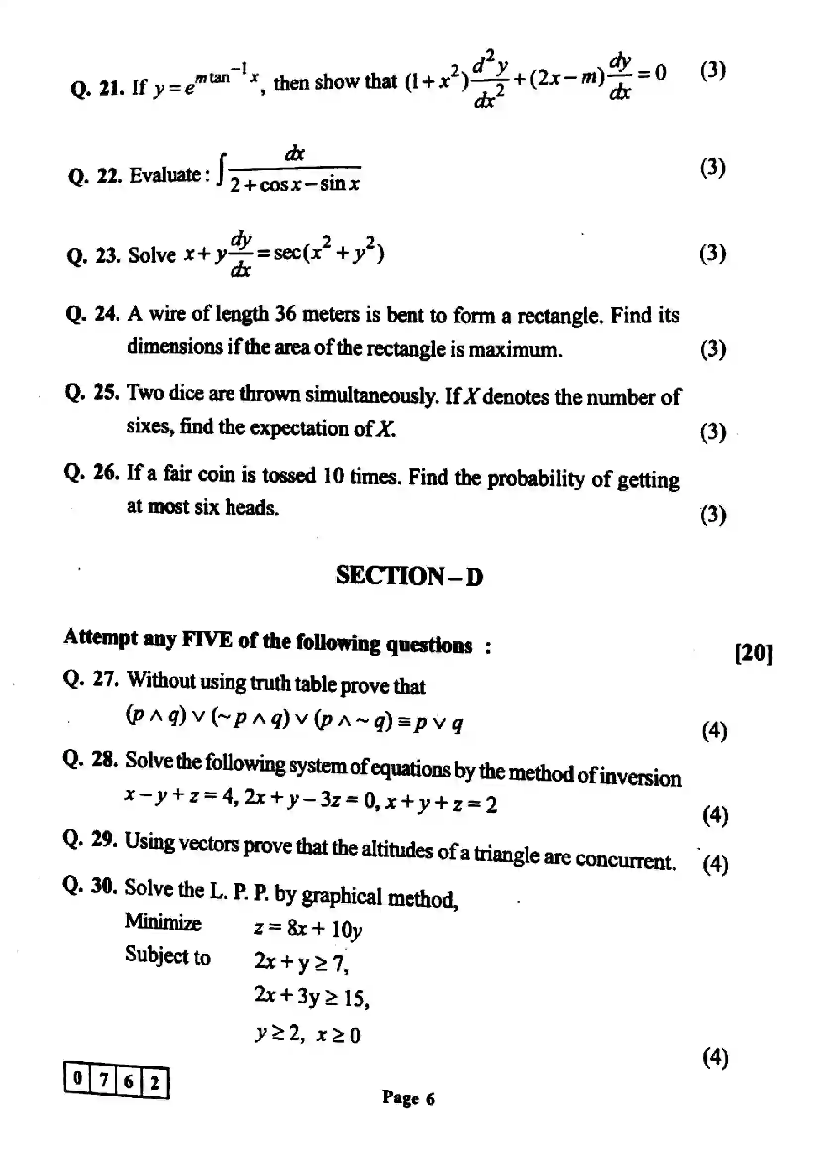 Maharashtra Board Class 12th 2022 Mathematics & Statistics Previous Year Paper 6