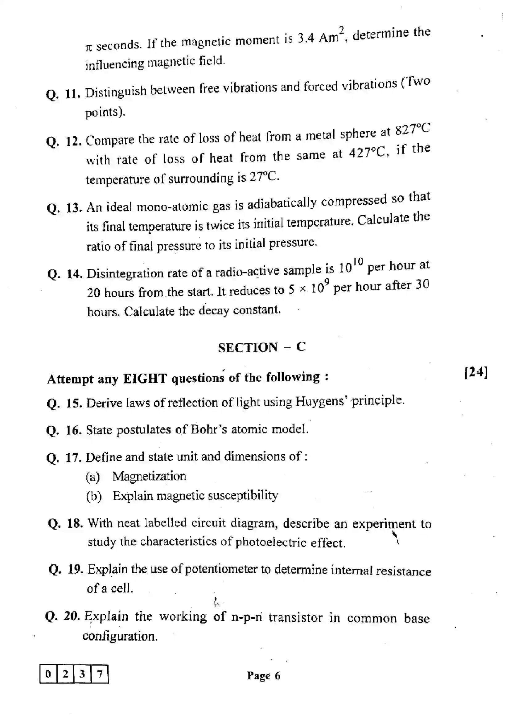 Maharashtra Board Class 12th 2023 Physics Previous Year Paper 6