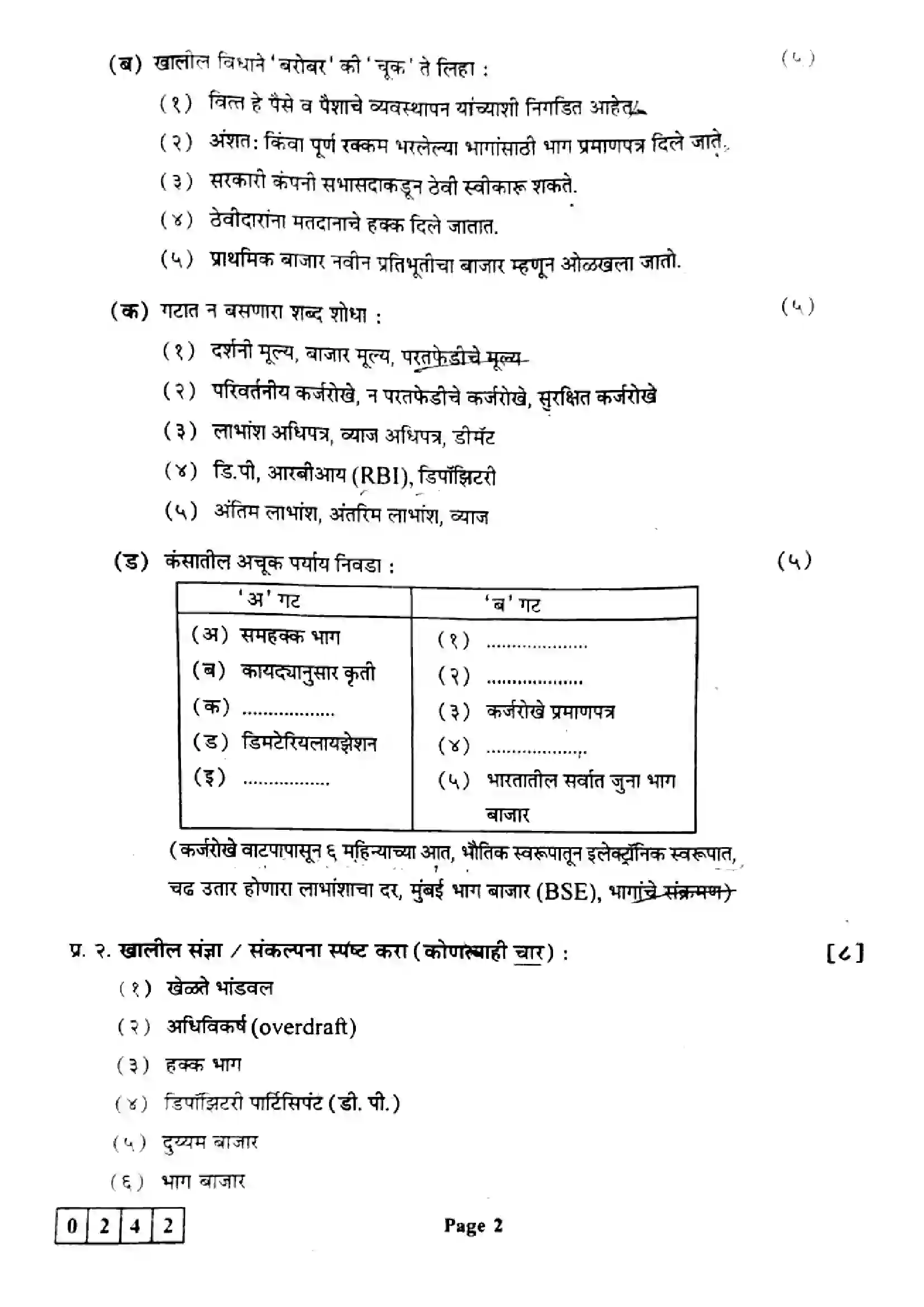 Maharashtra Board Class 12th 2023 Secretarial Practice Previous Year Paper 2
