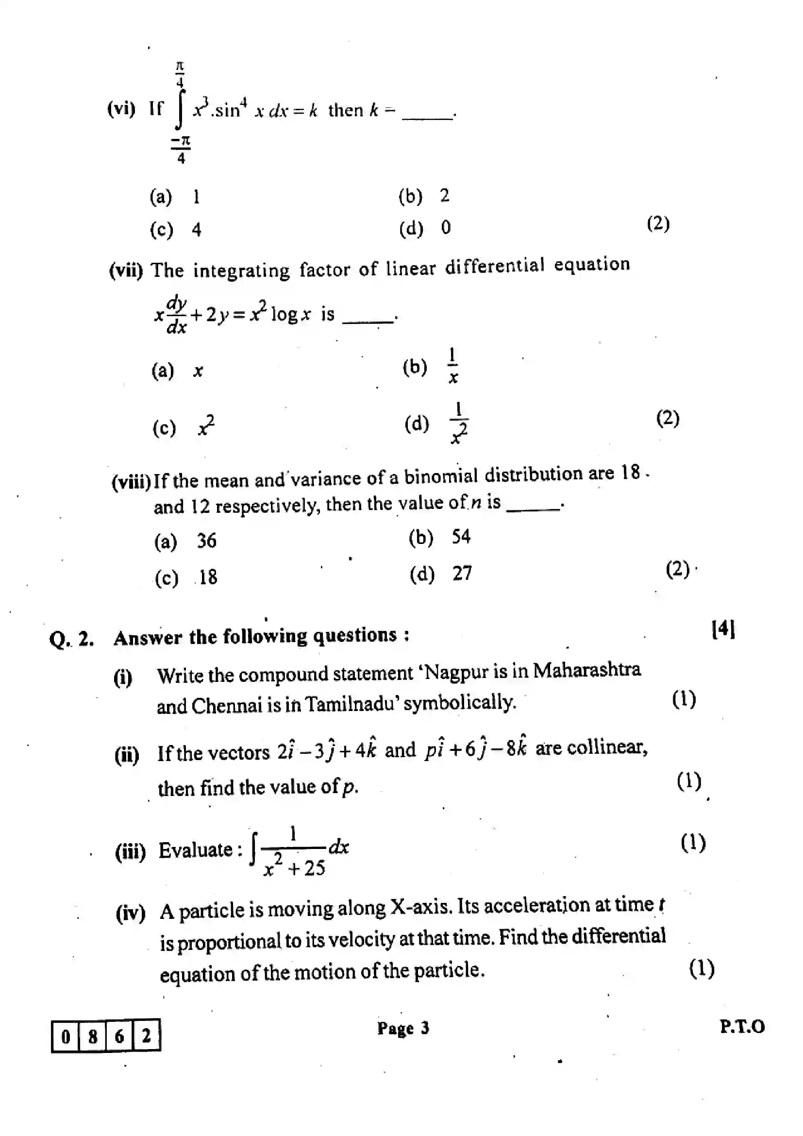Maharashtra Board Class 12th 2024 Mathematics And Statistics Previous Year Paper 3
