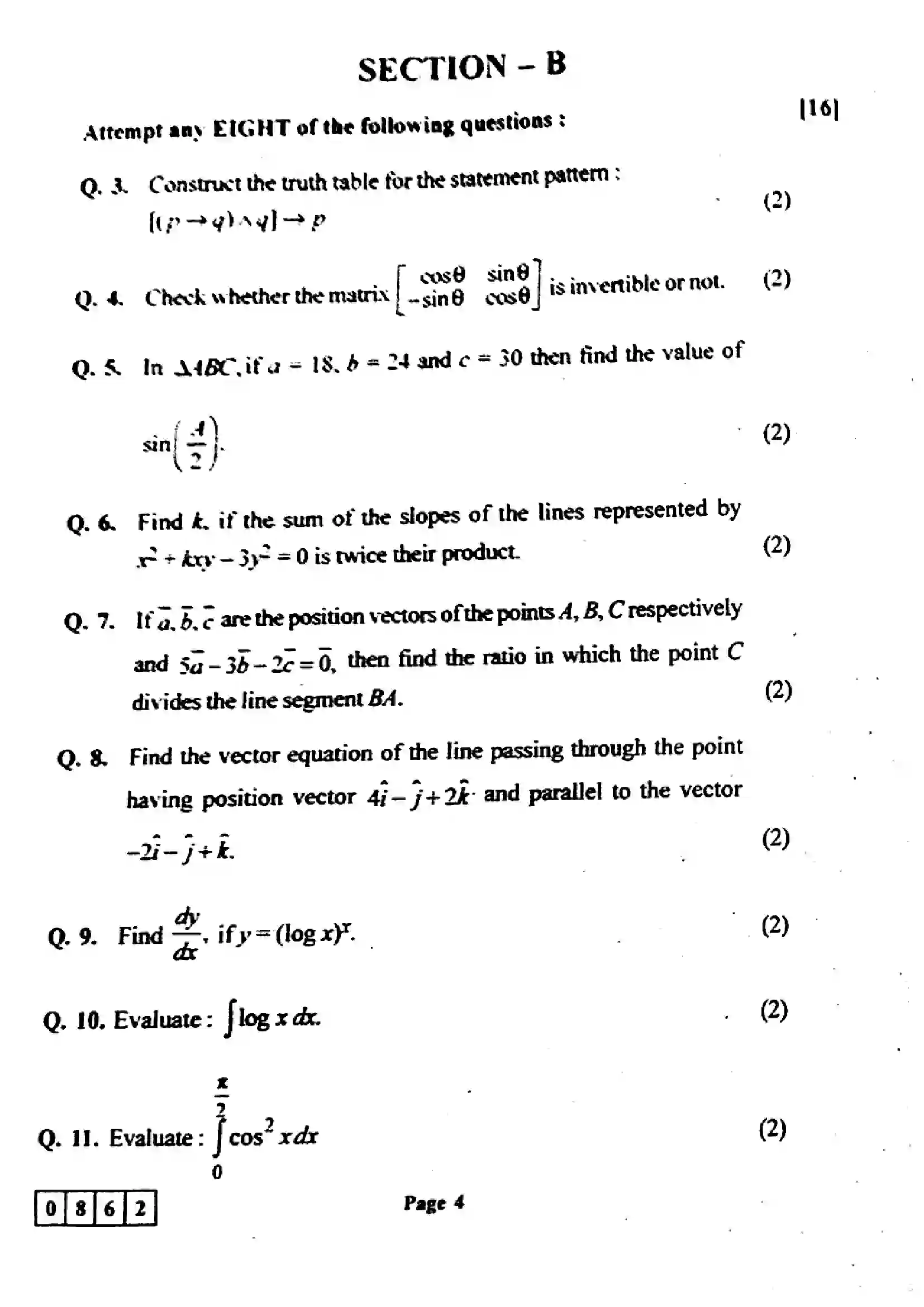 Maharashtra Board Class 12th 2024 Mathematics And Statistics Previous Year Paper 4