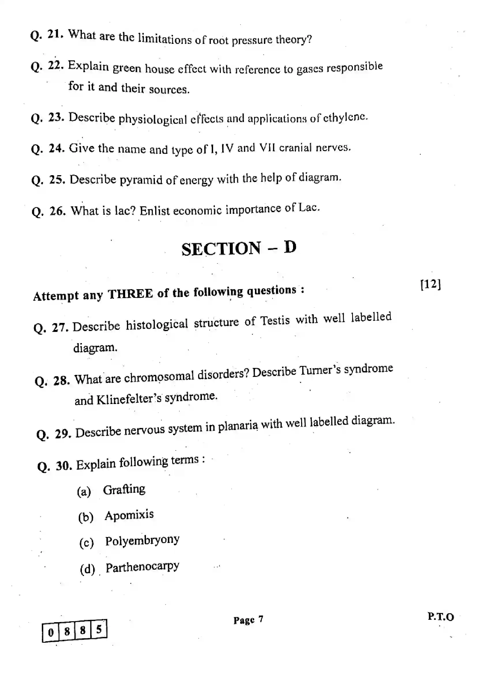 Maharashtra Board Class 12th 2024 Biology Previous Year Paper 7