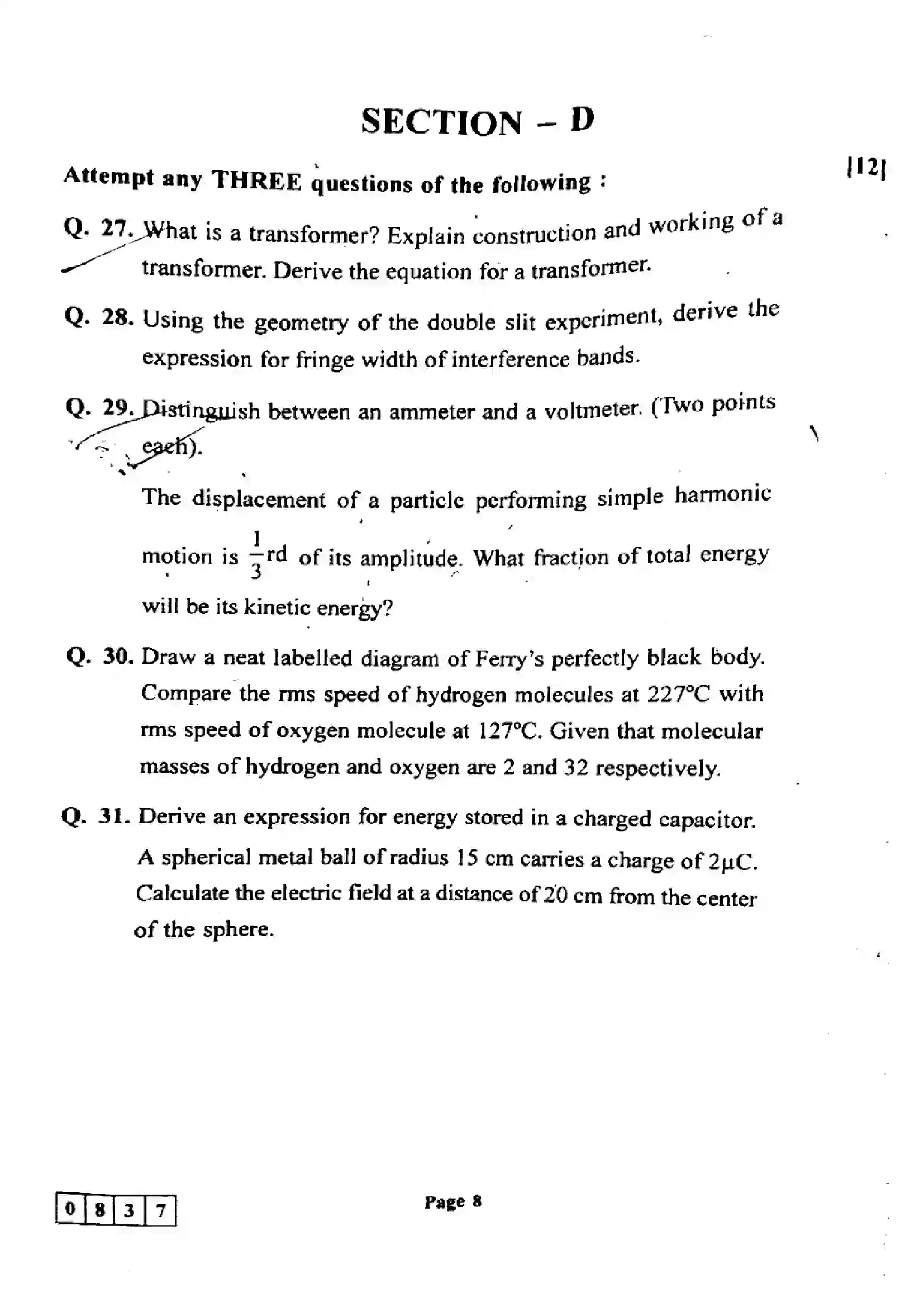 Maharashtra Board Class 12th 2024 Physics Previous Year Paper 8