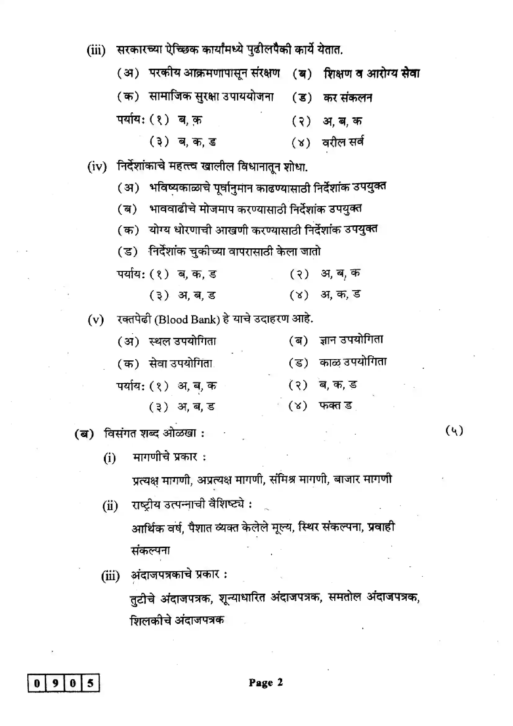 Maharashtra Board Class 12th 2024 Economics Previous Year Paper 2
