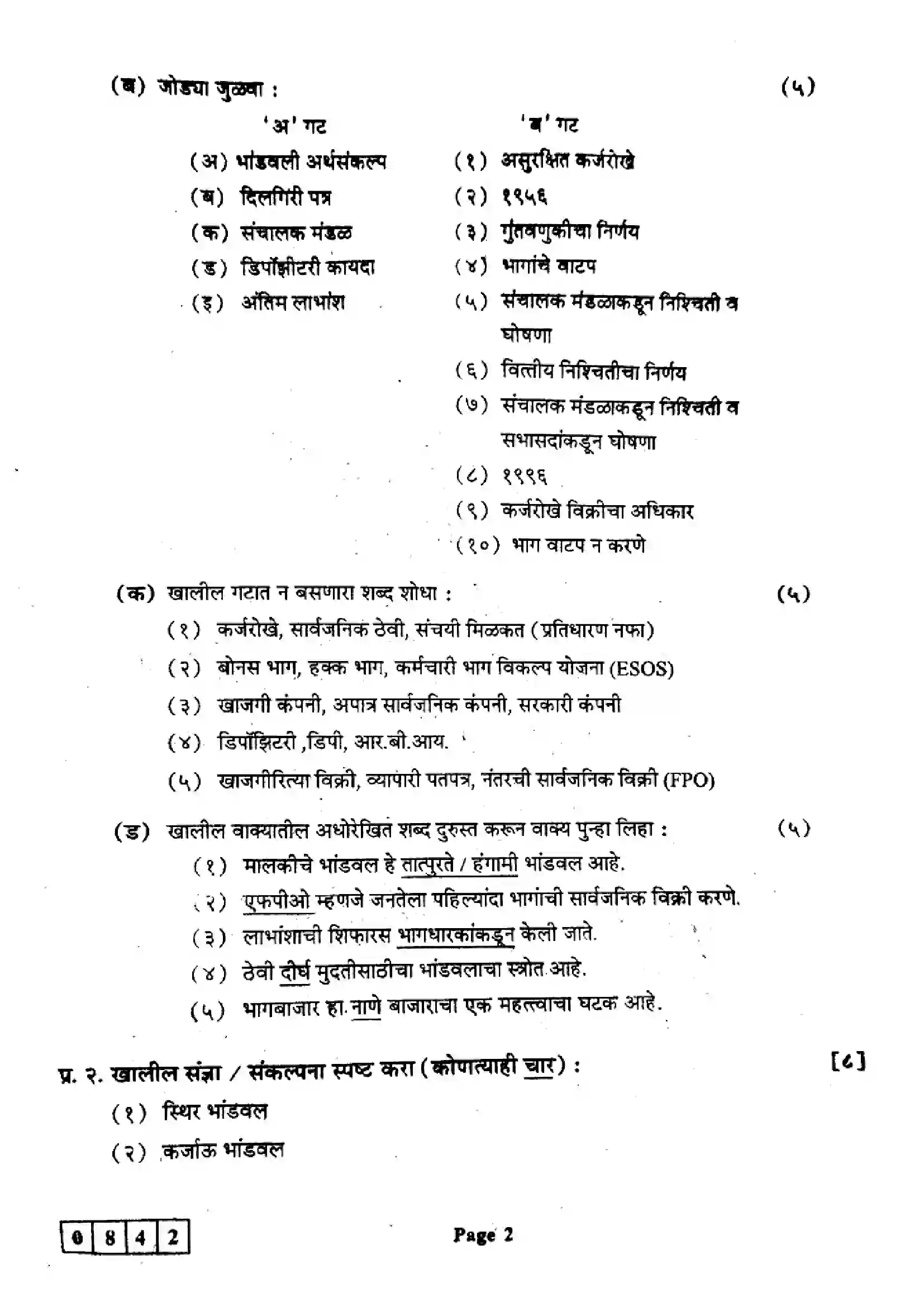 Maharashtra Board Class 12th 2024 Secretarial Practice Previous Year Paper 2