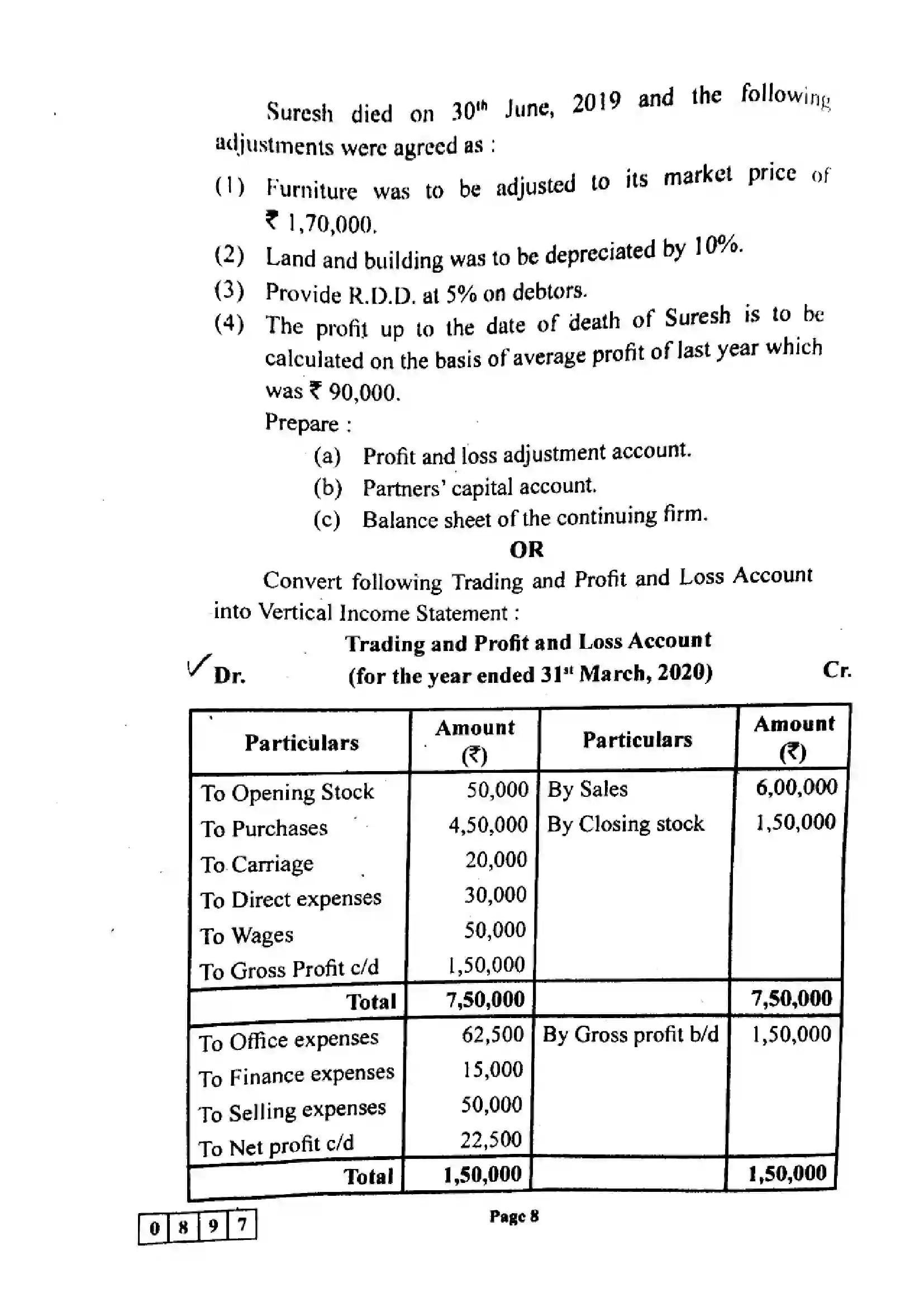Maharashtra Board Class 12th 2024 Book Keeping And Accountancy Previous Year Paper 8