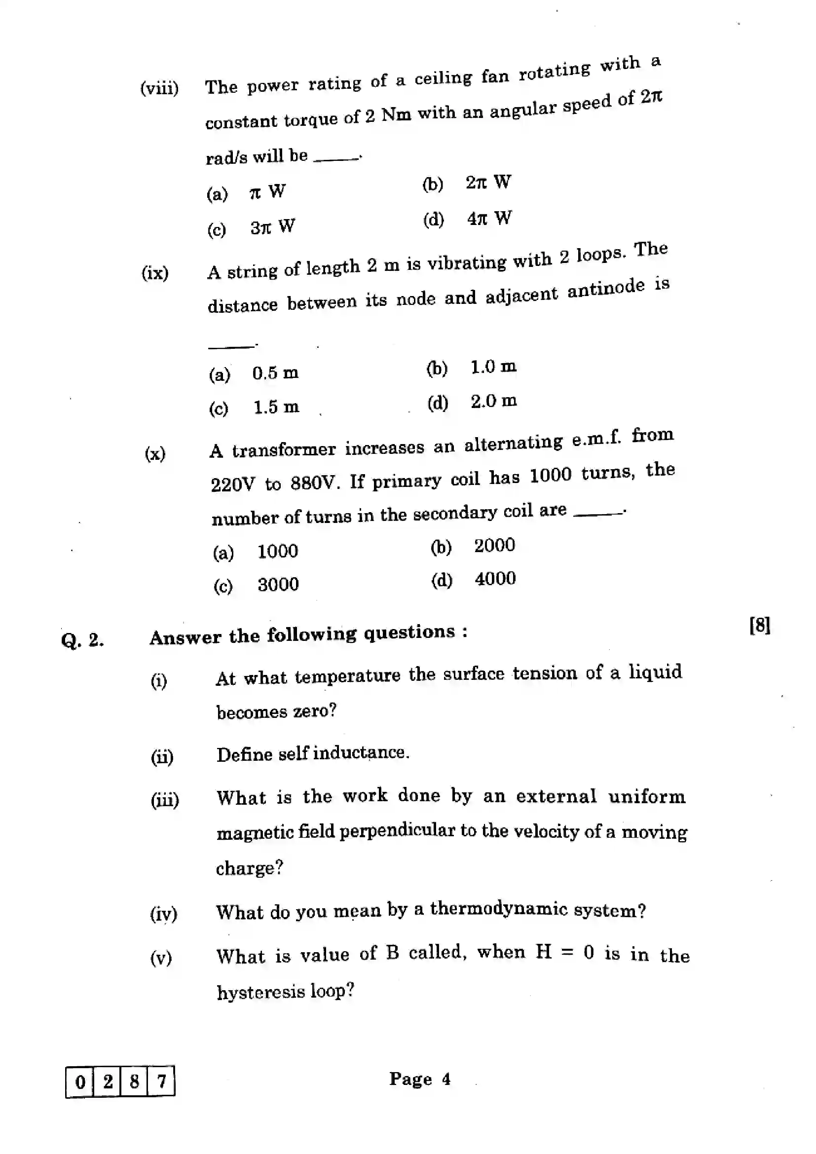 Maharashtra Board Class 12th 2025 Physics - J-287 Previous Year Paper 4