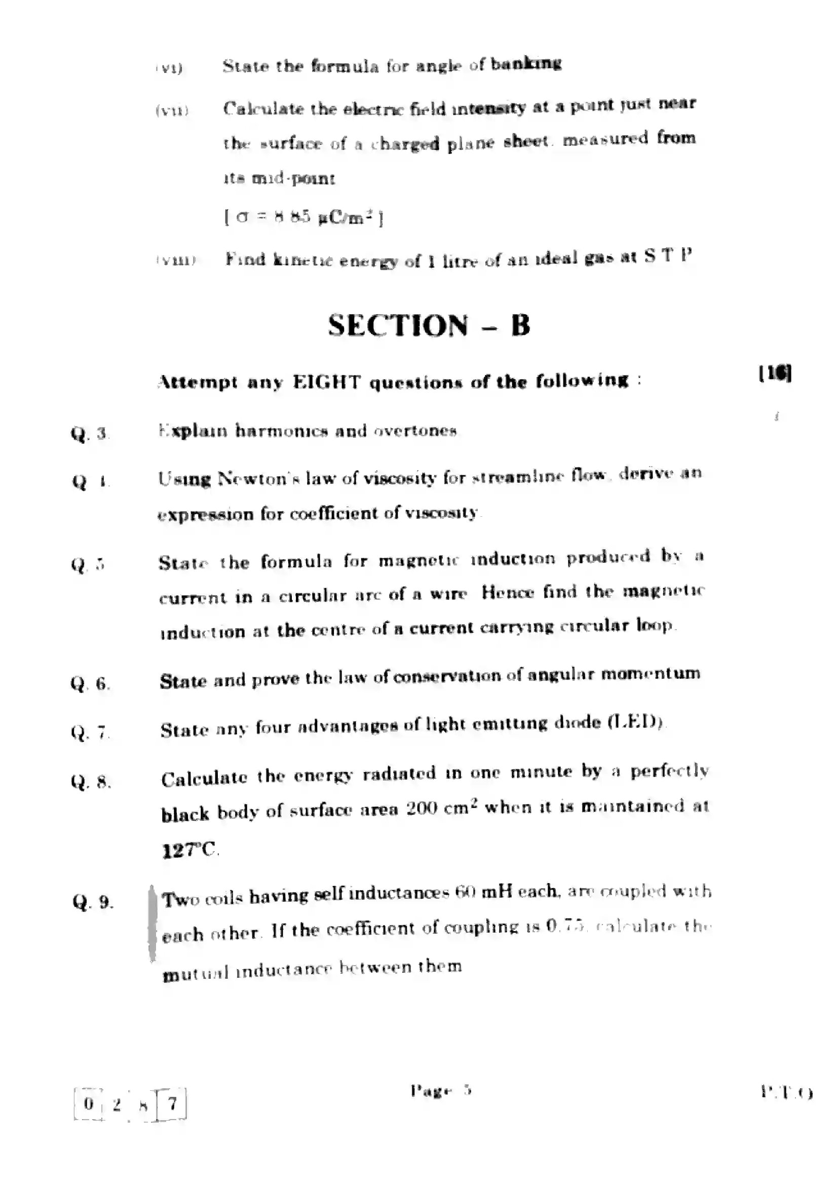 Maharashtra Board Class 12th 2025 Physics - J-287 Previous Year Paper 5