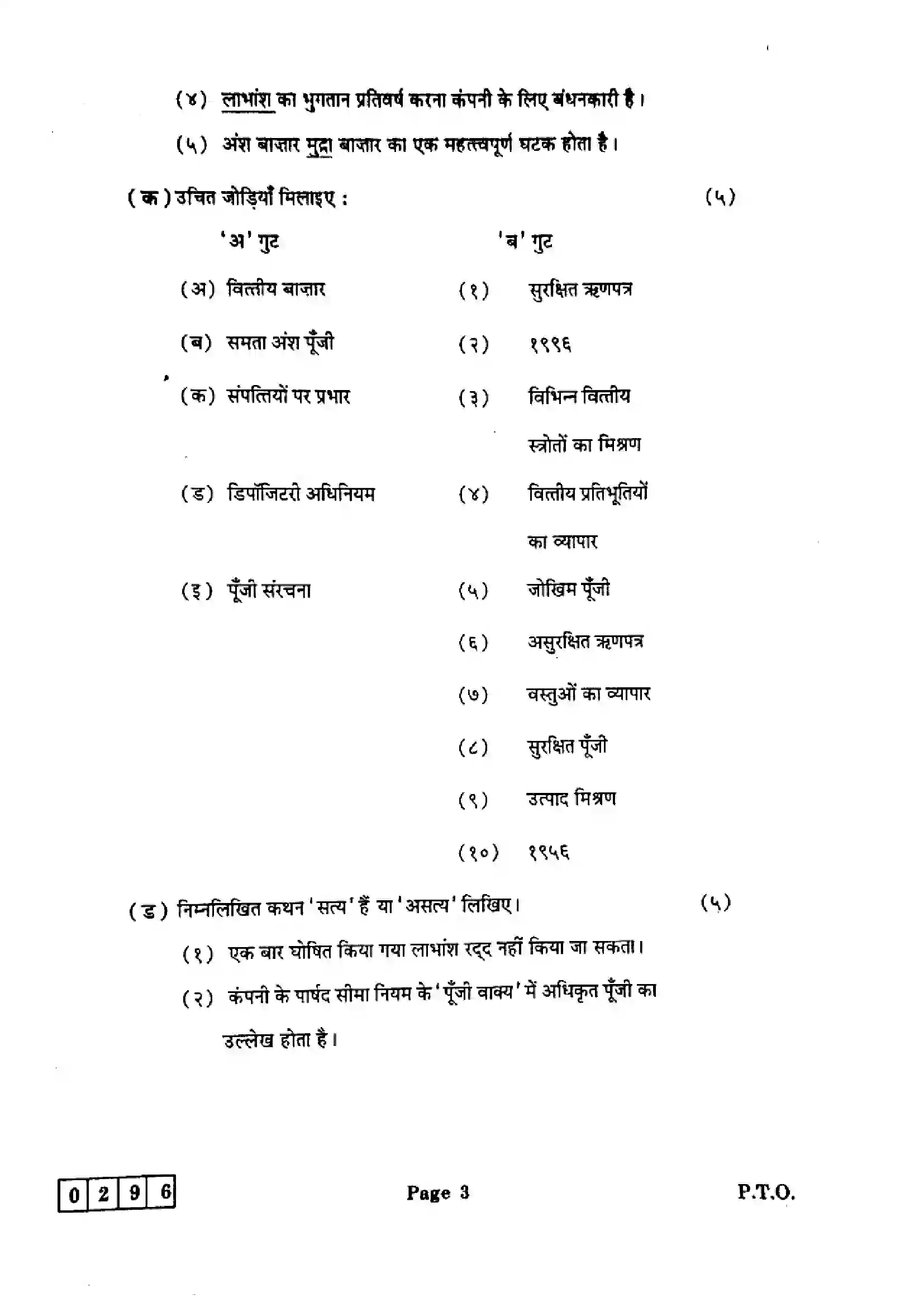Maharashtra Board Class 12th 2025 Secretarial Practice - J-296 Previous Year Paper 3