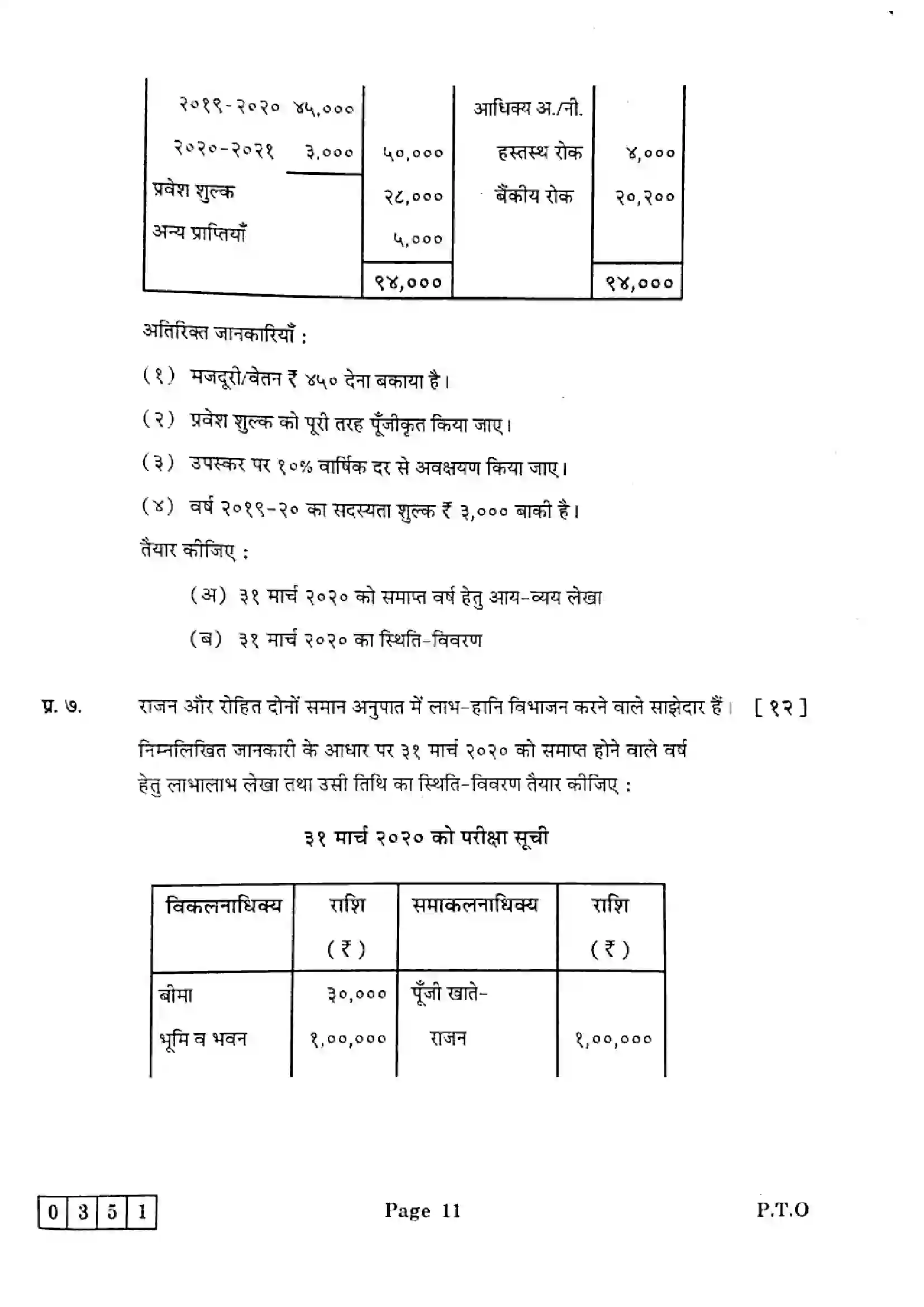 Maharashtra Board Class 12th 2025 Book Keeping and Accountancy - J-351 Previous Year Paper 11