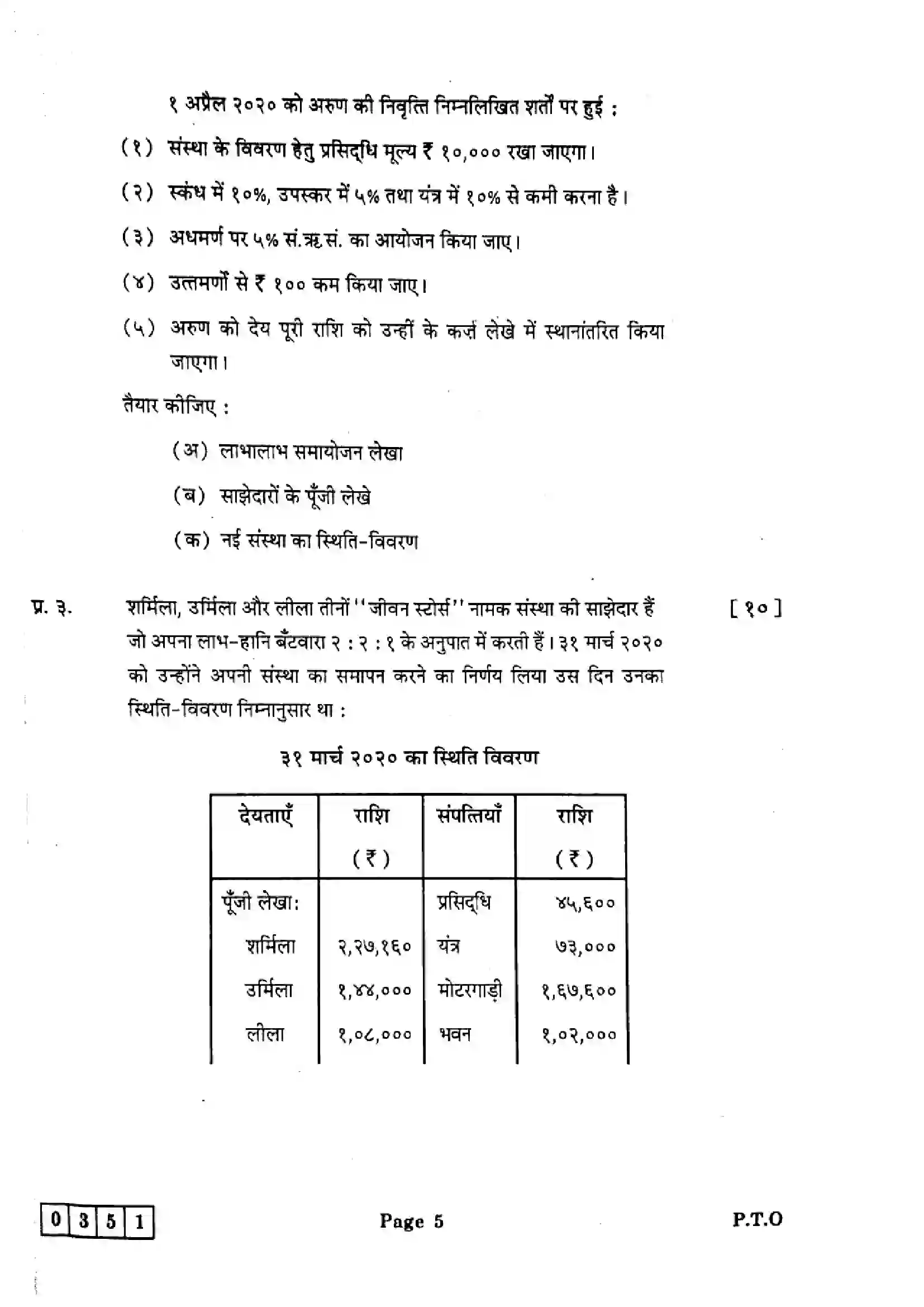 Maharashtra Board Class 12th 2025 Book Keeping and Accountancy - J-351 Previous Year Paper 5