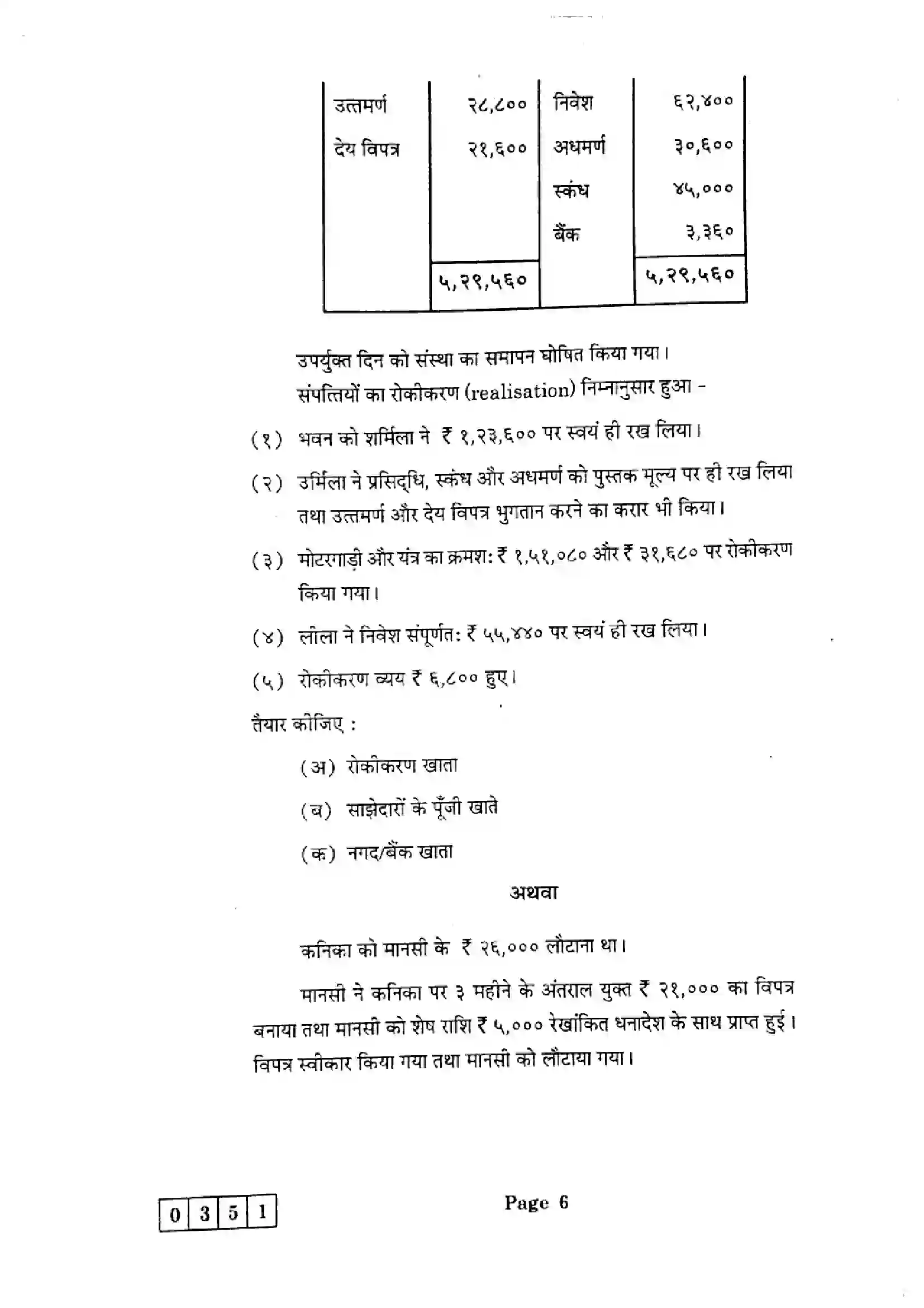 Maharashtra Board Class 12th 2025 Book Keeping and Accountancy - J-351 Previous Year Paper 6