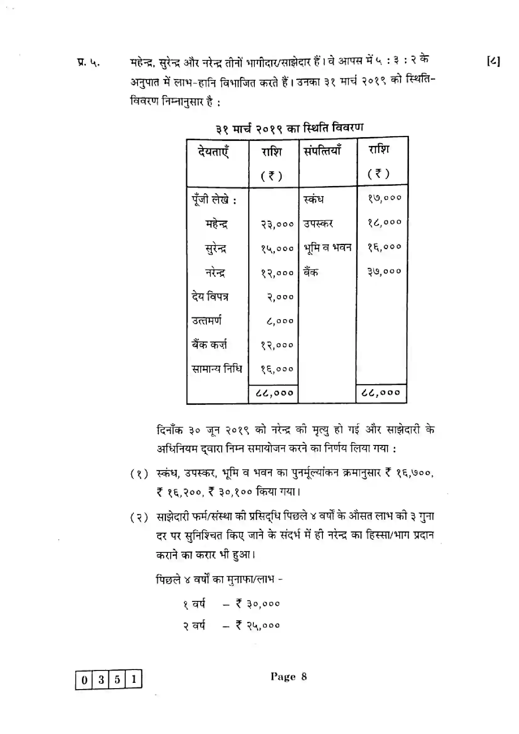 Maharashtra Board Class 12th 2025 Book Keeping and Accountancy - J-351 Previous Year Paper 8