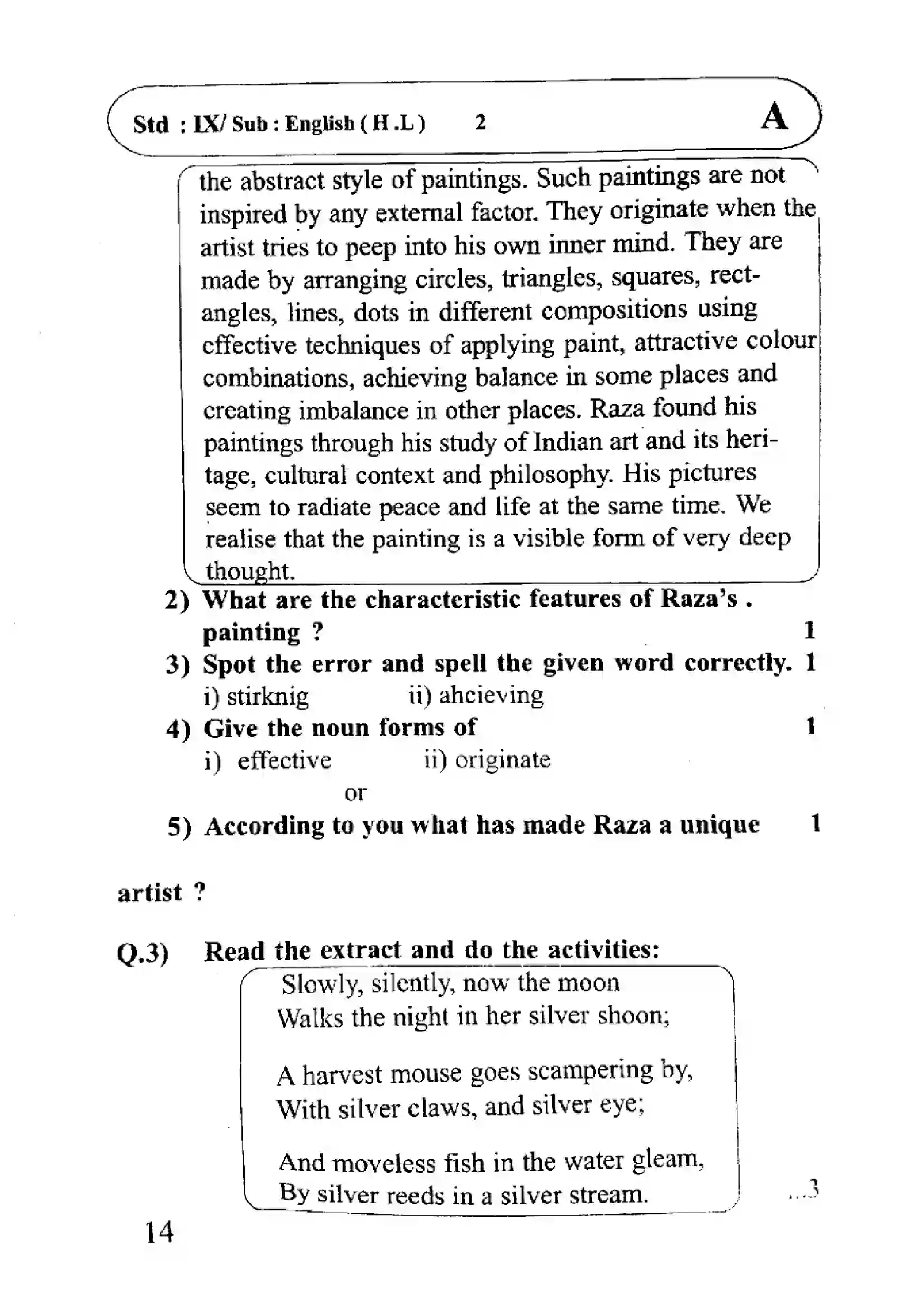 Maharashtra Board Class 9th 2024 English Previous Year Paper 2