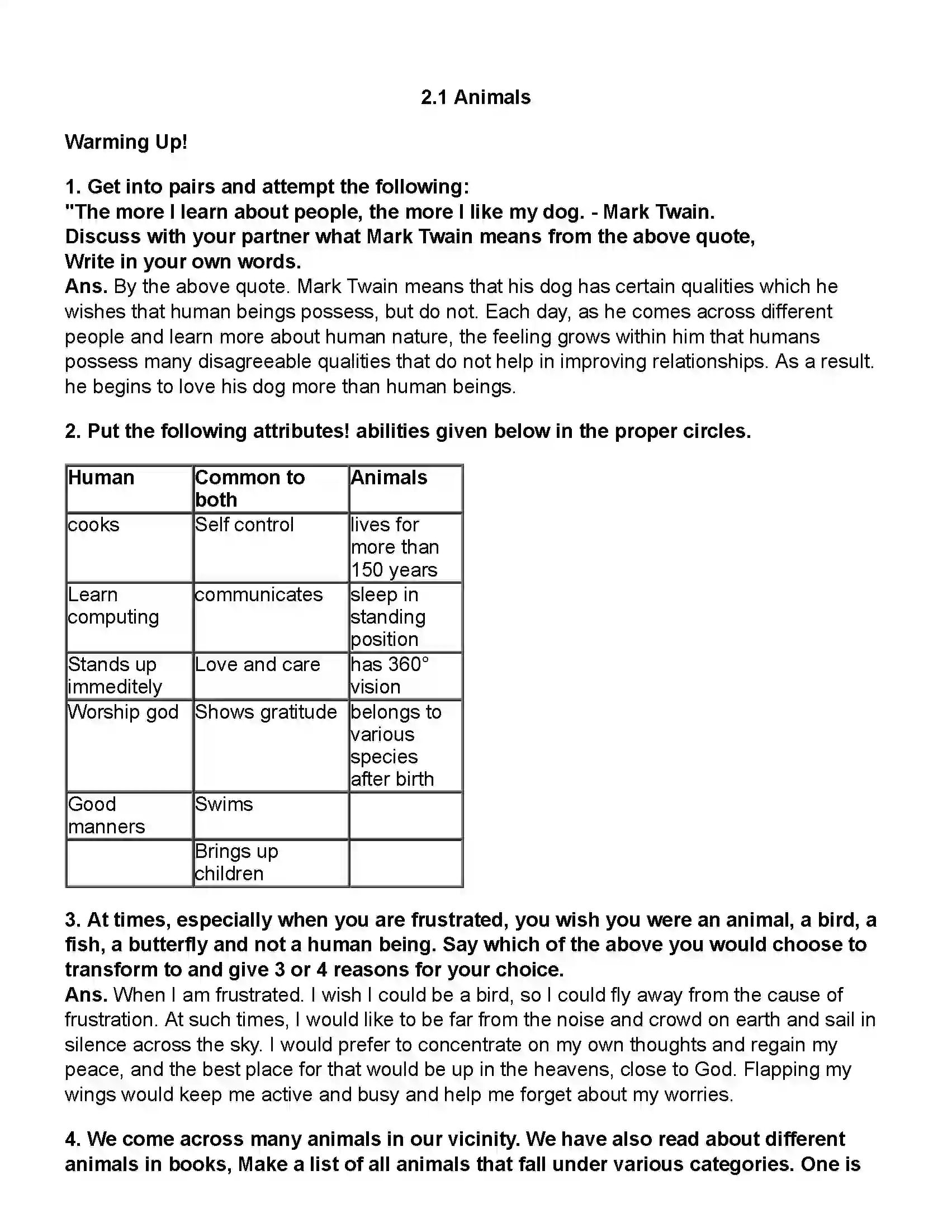 Maharashtra Board Class 10th English (Chapters Notes) Animals Revision Note 1