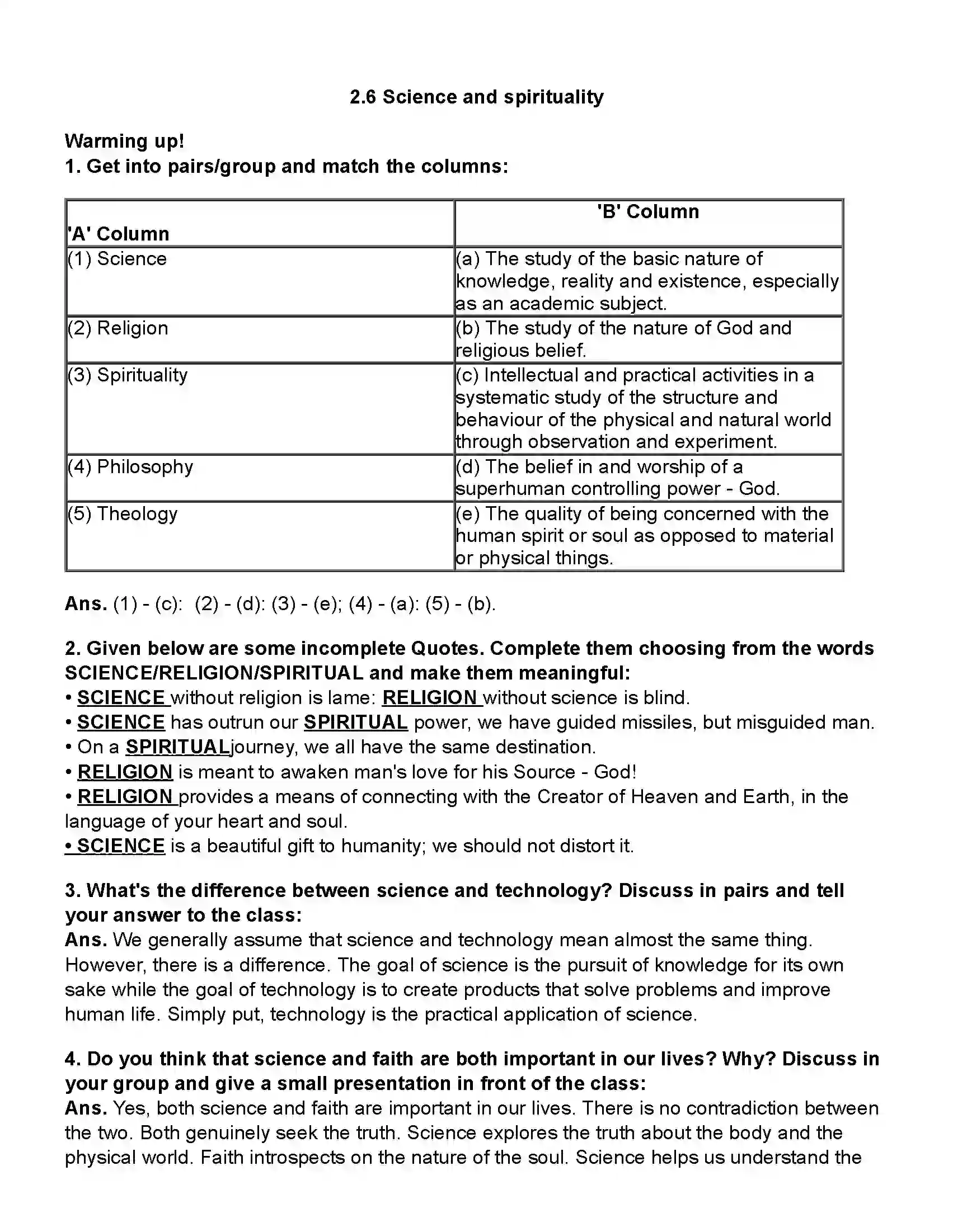 Maharashtra Board Class 10th English (Chapters Notes) Science and Spirituality Revision Note 1