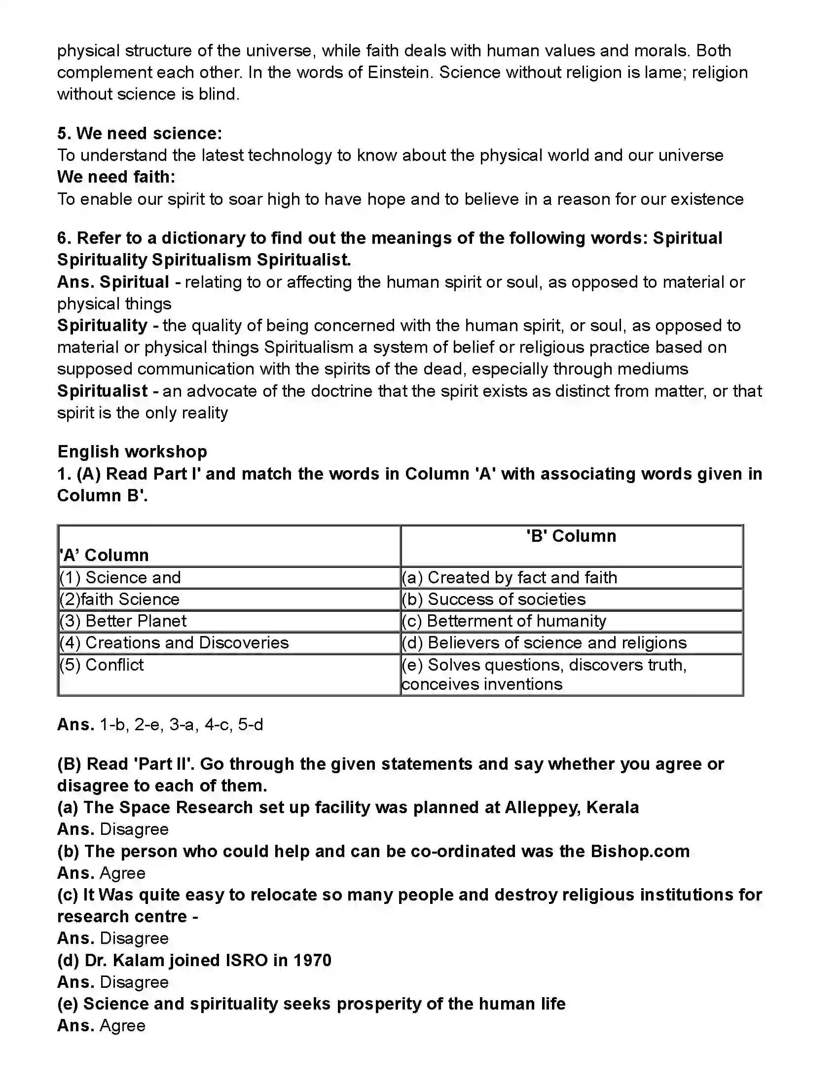 Maharashtra Board Class 10th English (Chapters Notes) Science and Spirituality Revision Note 2