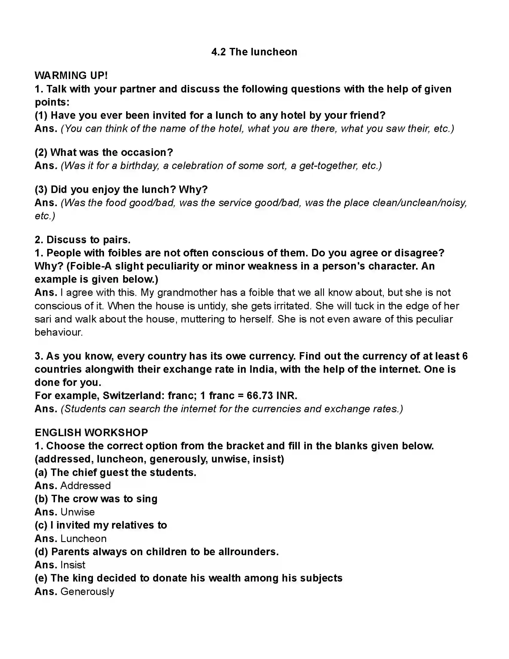 Maharashtra Board Class 10th English (Chapters Notes) The Luncheon Revision Note 1