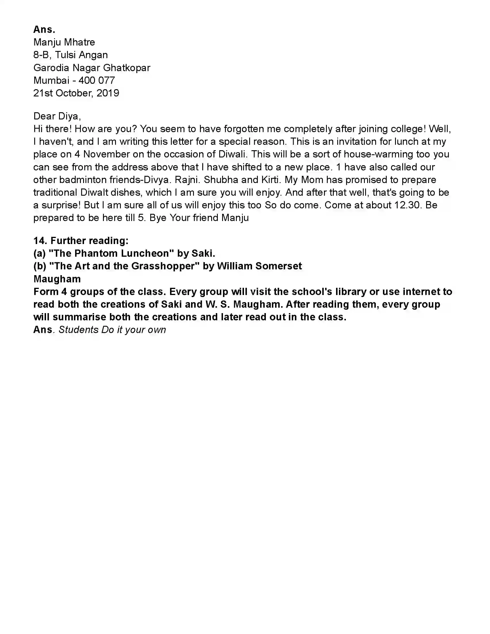 Maharashtra Board Class 10th English (Chapters Notes) The Luncheon Revision Note 8