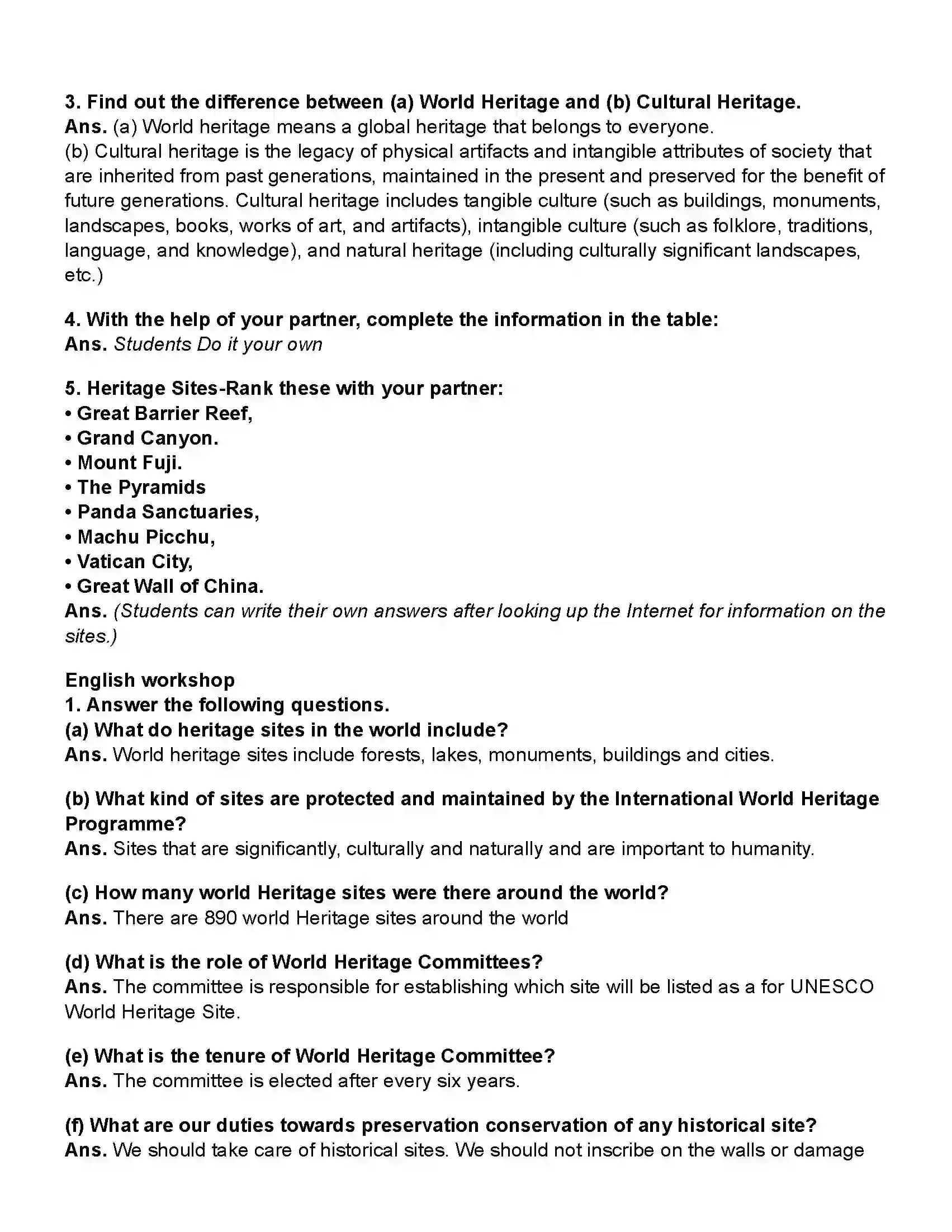 Maharashtra Board Class 10th English (Chapters Notes) World Heritage Revision Note 2