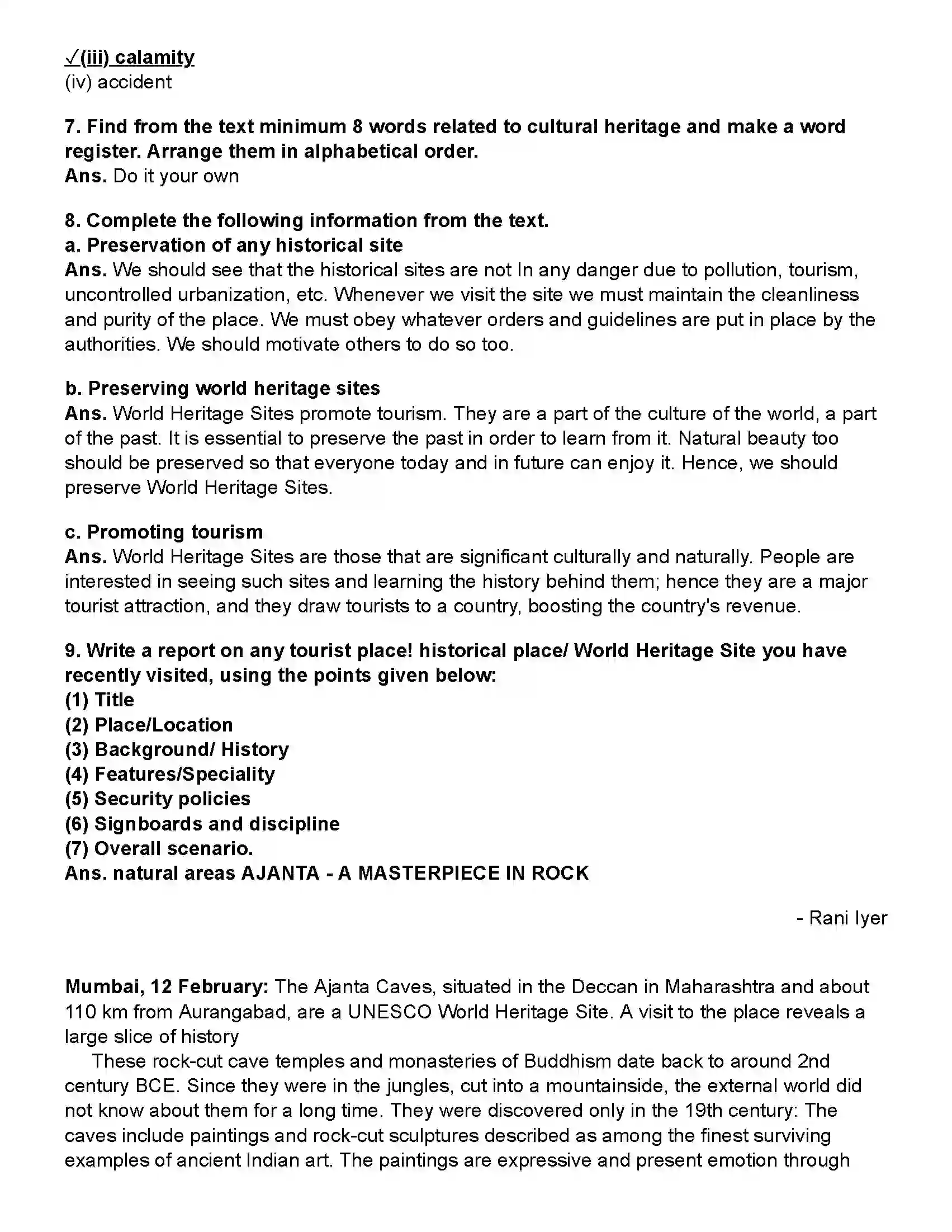 Maharashtra Board Class 10th English (Chapters Notes) World Heritage Revision Note 6