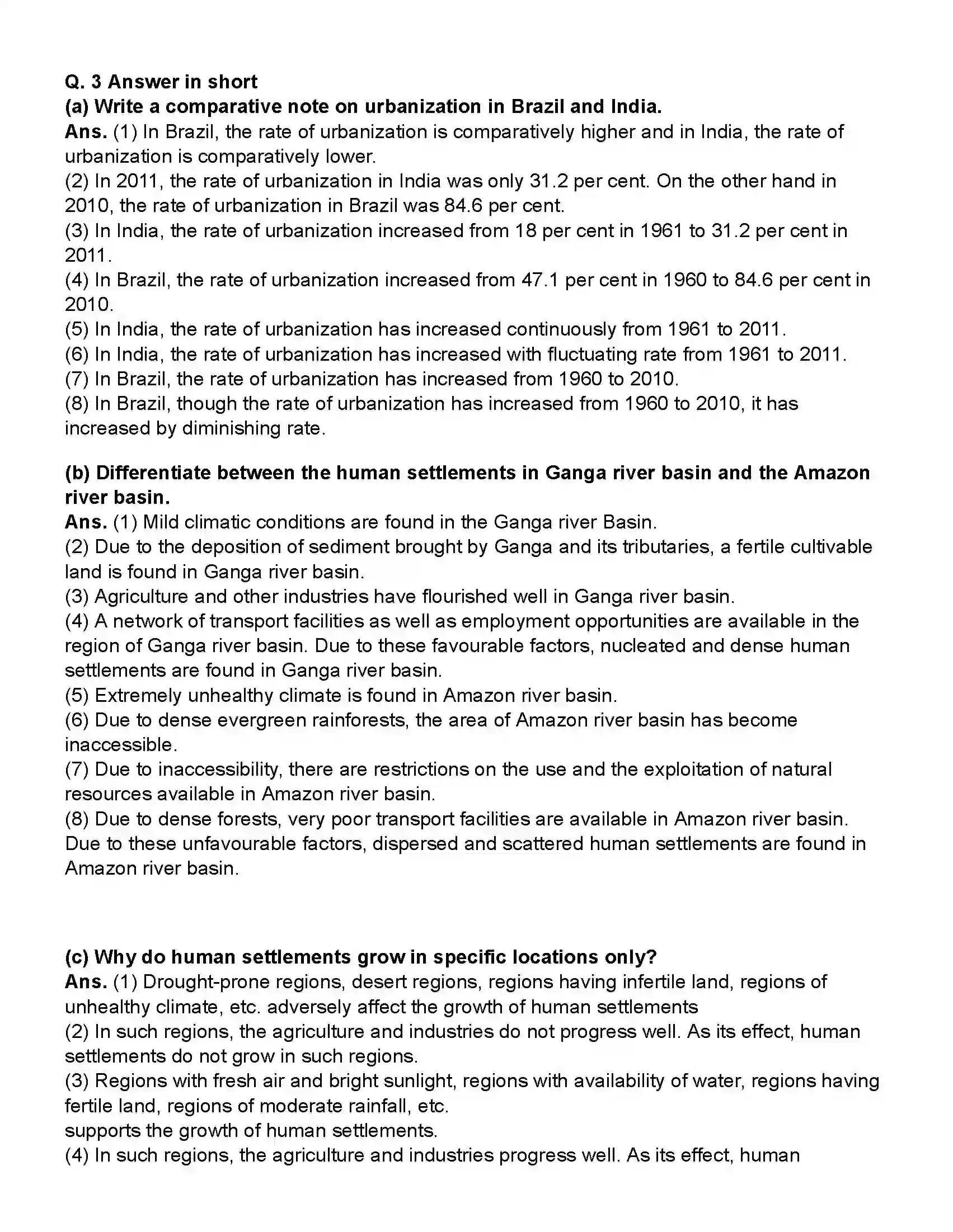 Maharashtra Board Class 10th Geography Human Settlements Revision Note 3