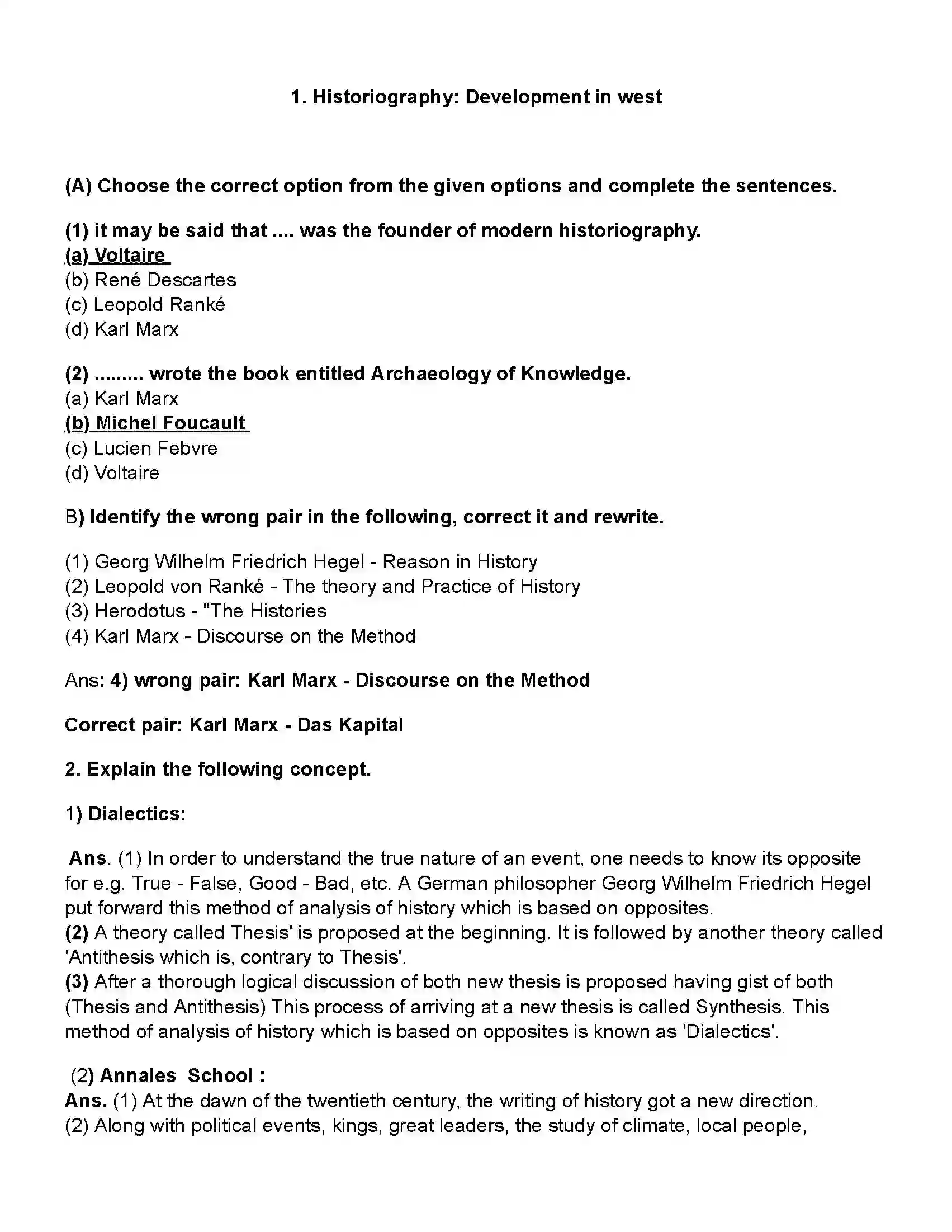 Maharashtra Board Class 10th History Historiography - Development in the West Revision Note 1