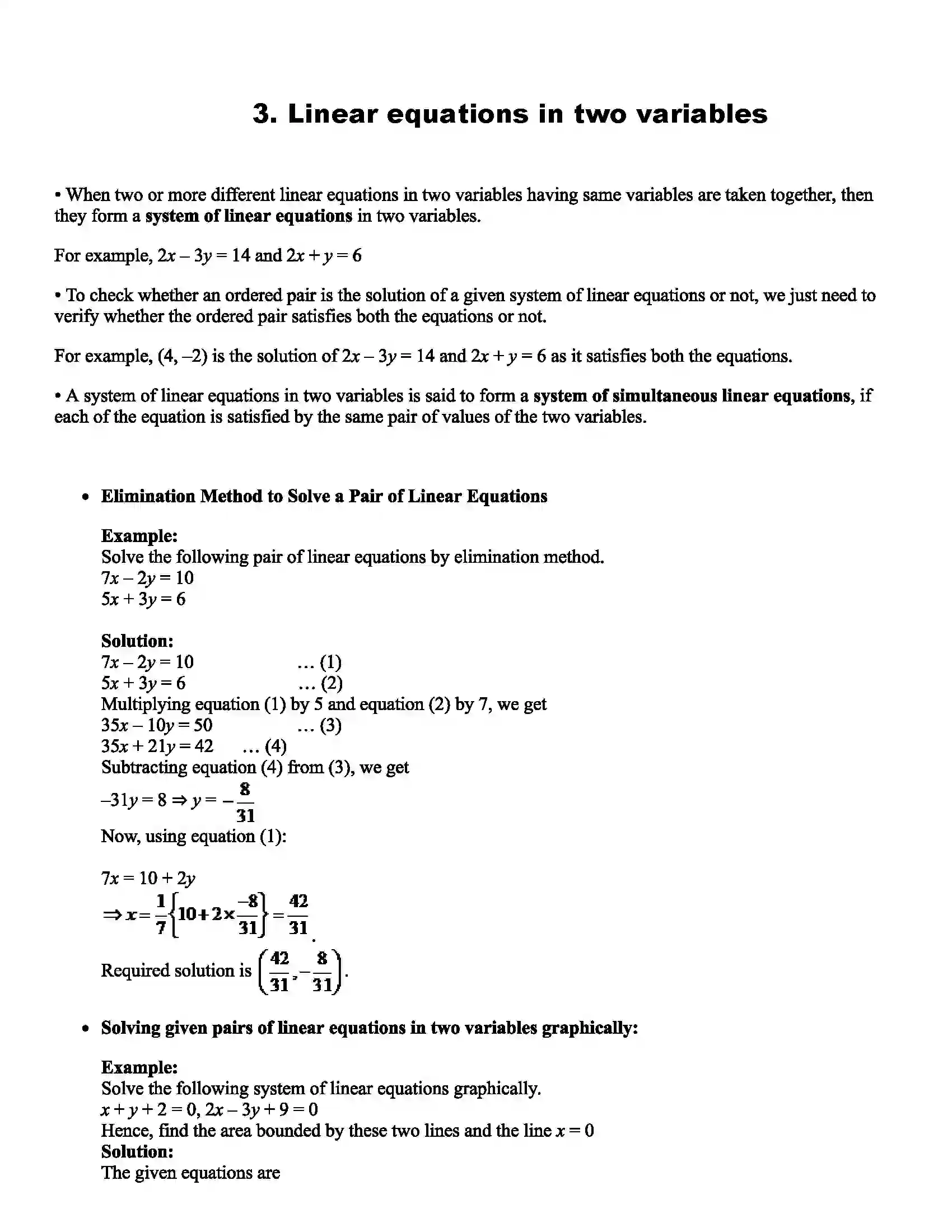 Maharashtra Board Class 10th Mathematics Linear equations in two Variables Revision Note 1
