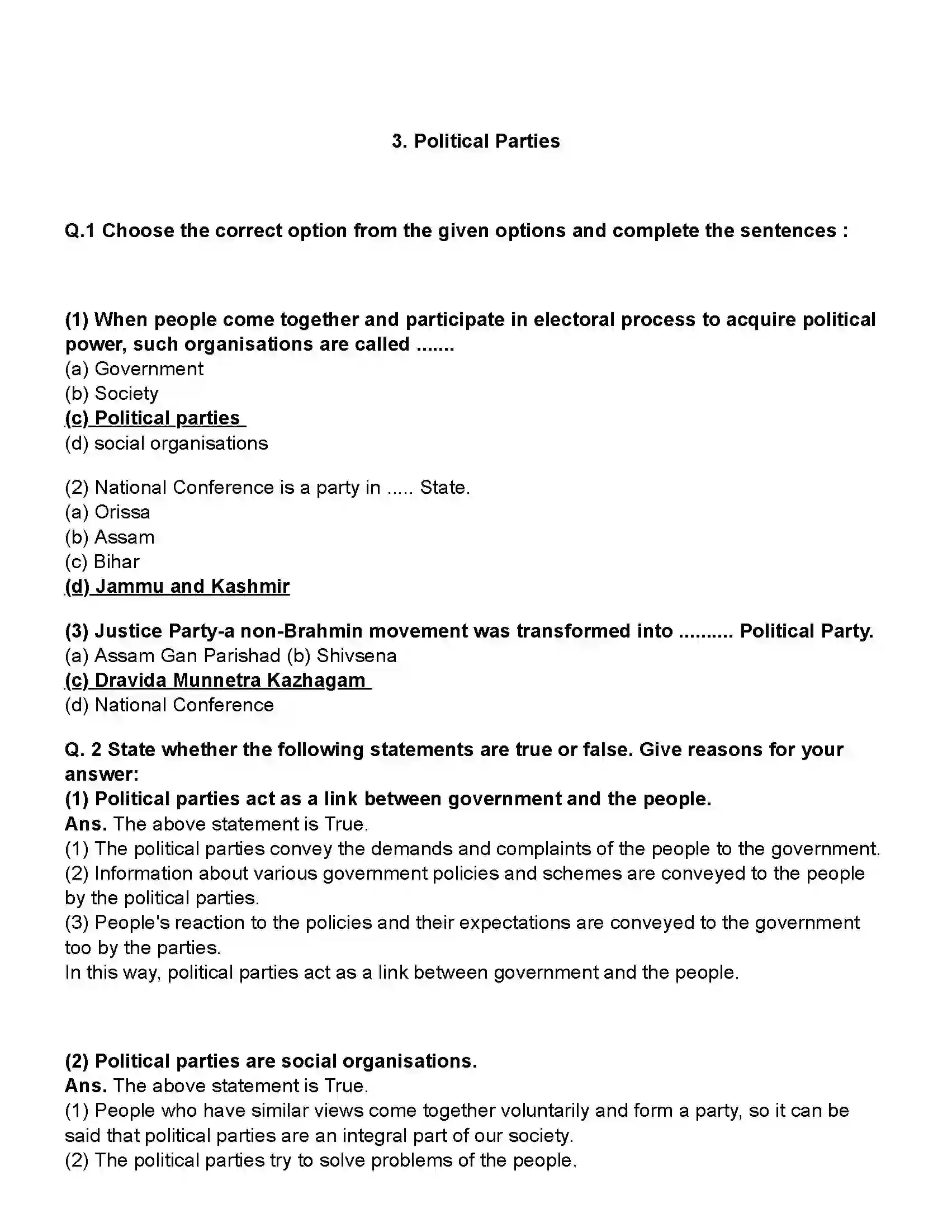 Maharashtra Board Class 10th Political Science Political Parties Revision Note 1