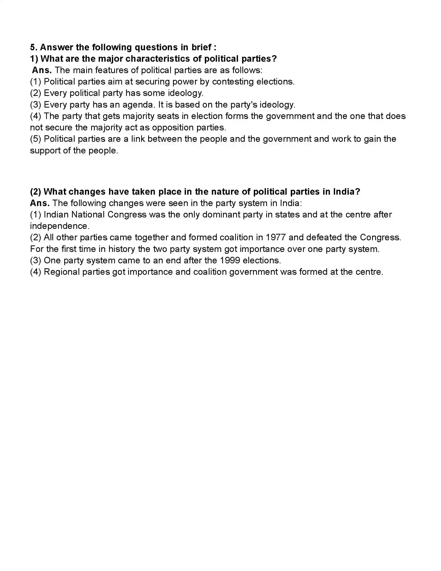Maharashtra Board Class 10th Political Science Political Parties Revision Note 3