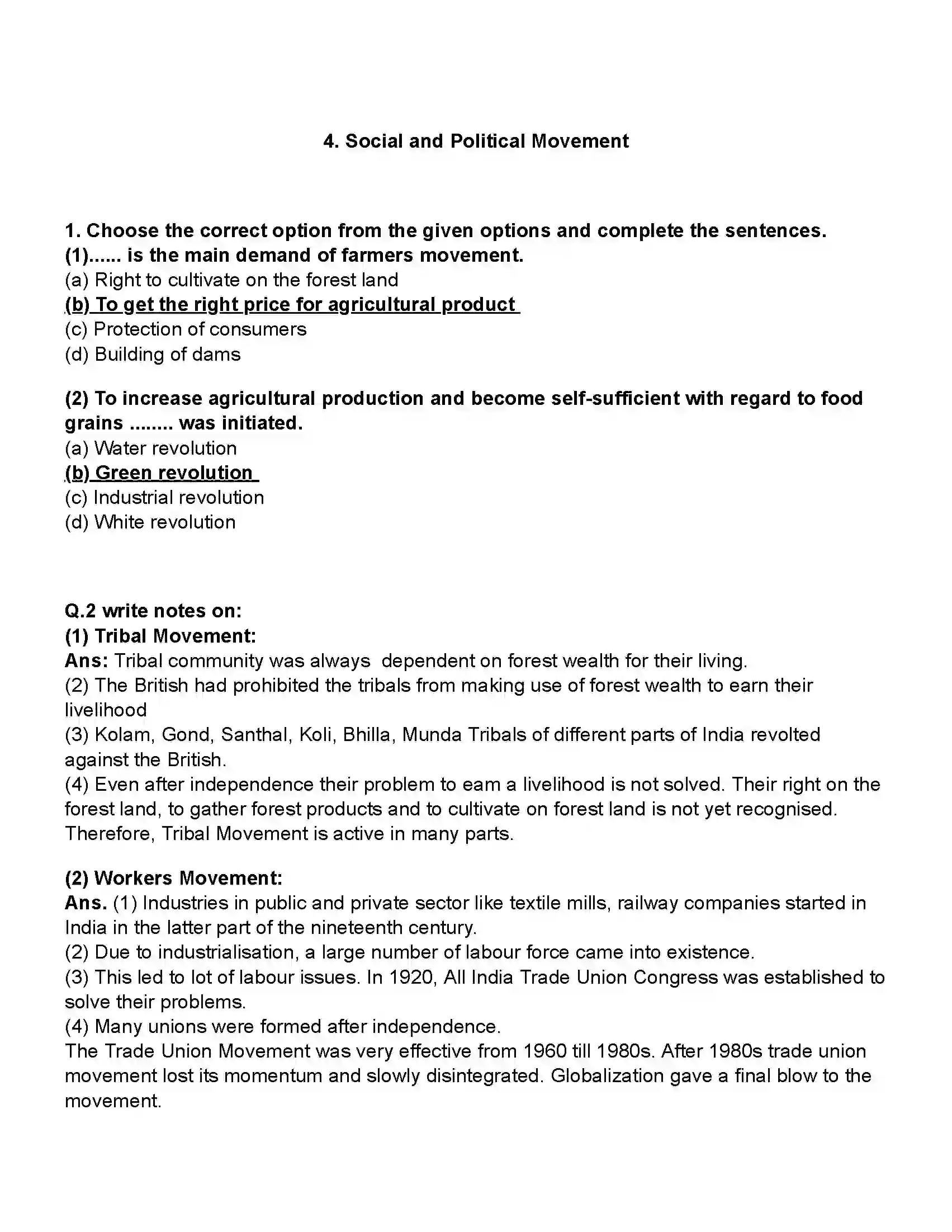 Maharashtra Board Class 10th Political Science Social and Political Movements Revision Note 1