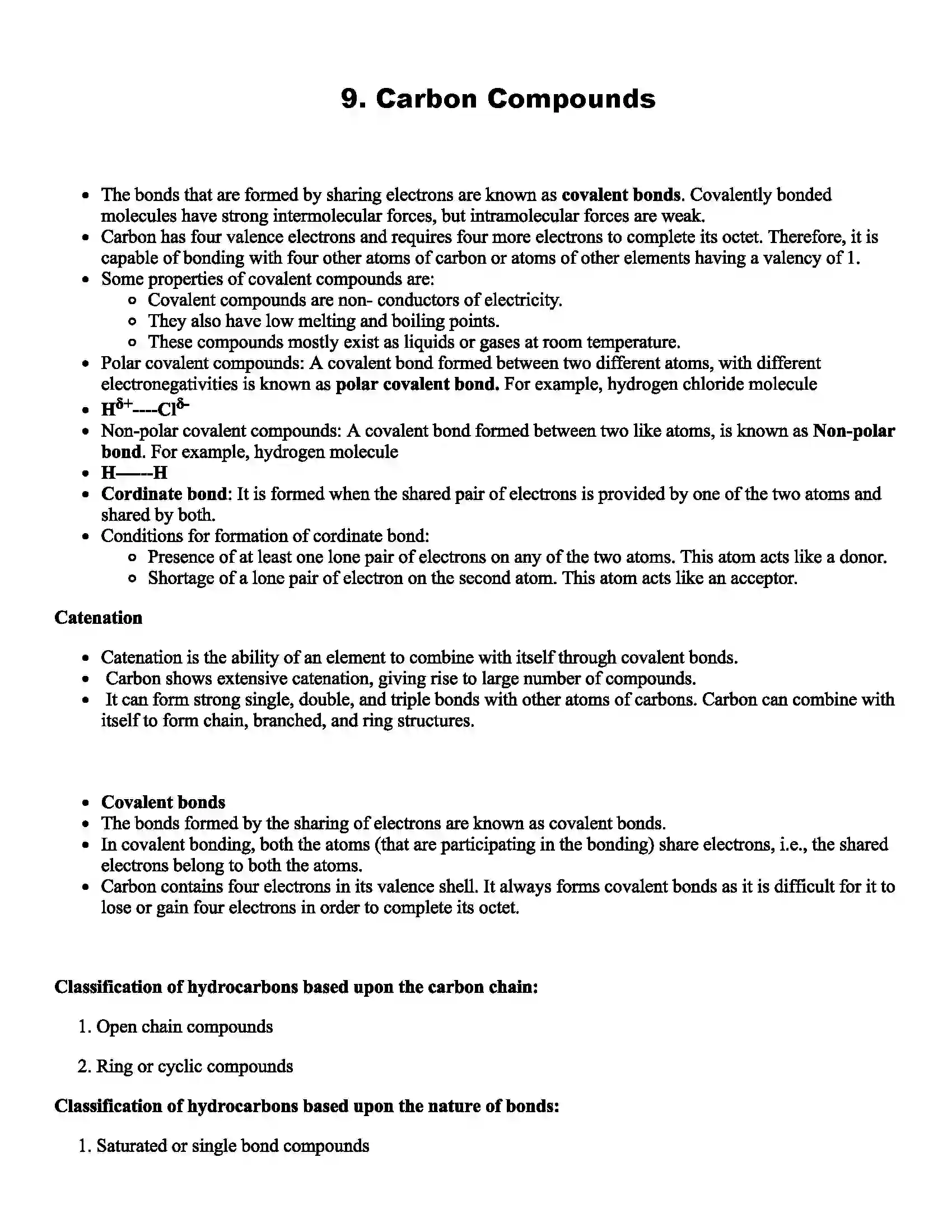 Maharashtra Board Class 10th Science Carbon Compounds Revision Note 1