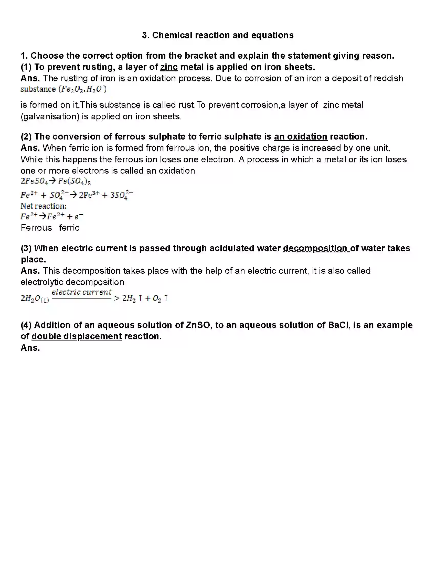 Maharashtra Board Class 10th Science Part - 1 Chemical Reactions and Equations Revision Note 1