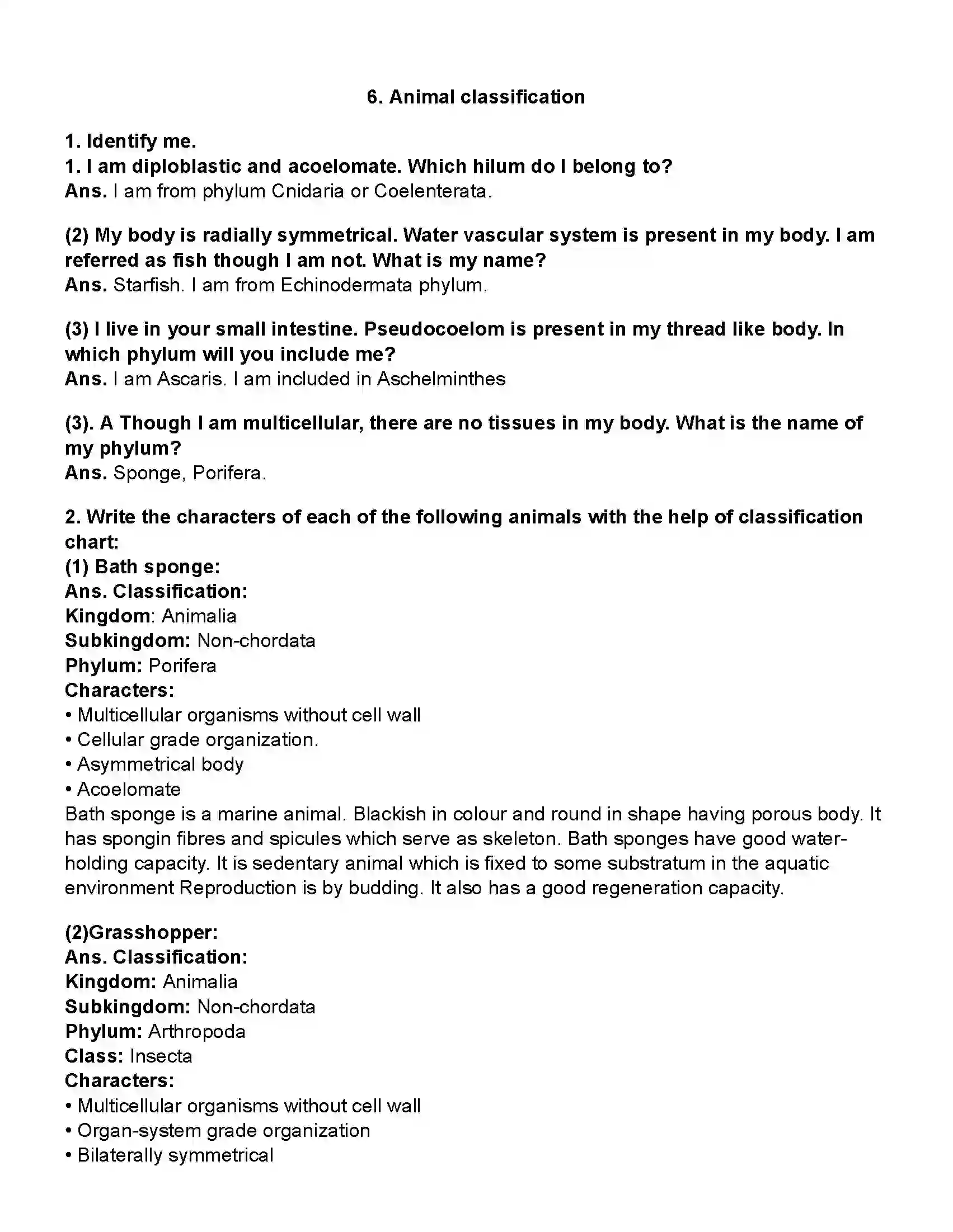 Maharashtra Board Class 10th Science Part - 2 Animal Classification Revision Note 1