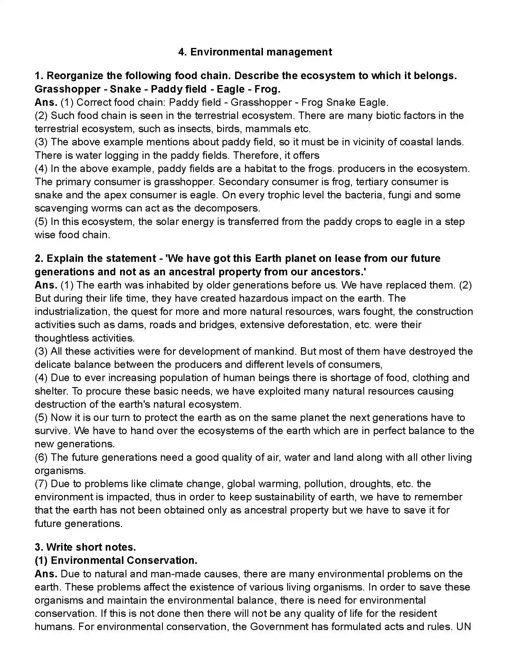 Maharashtra Board Class 10th Science Part - 2 Environmental Management Revision Note 1