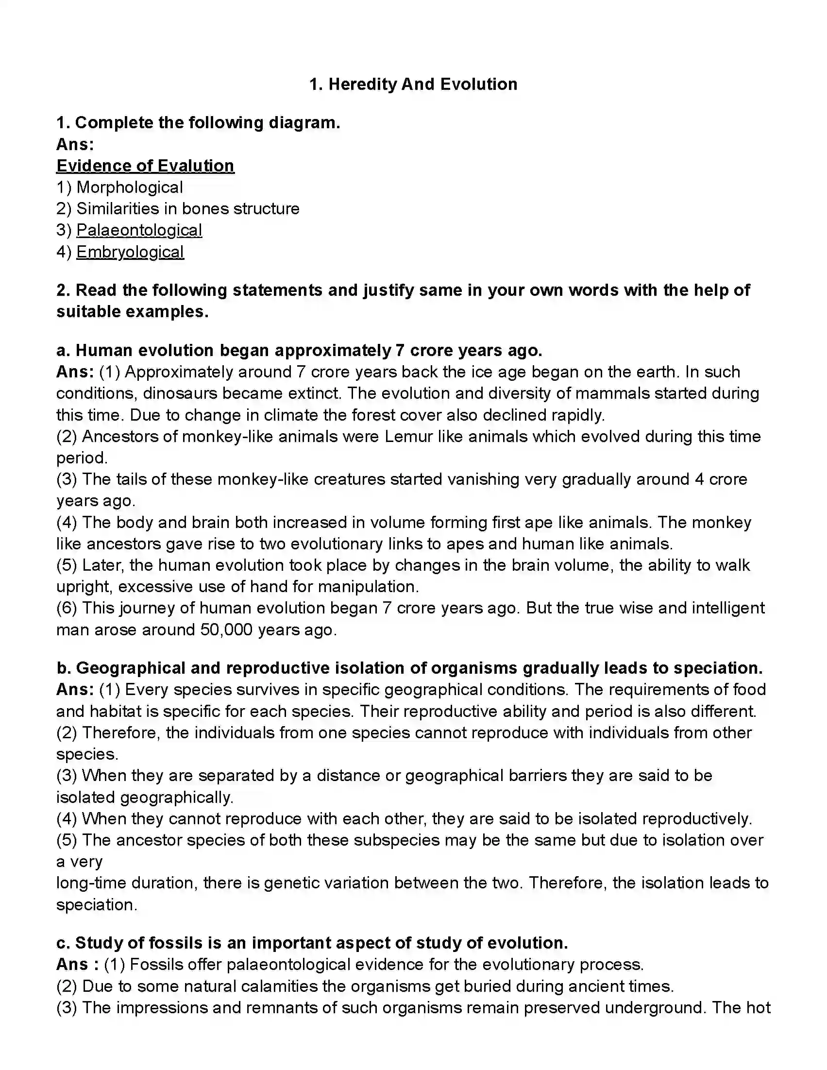 Maharashtra Board Class 10th Science Part - 2 Heredity and Evolution Revision Note 1